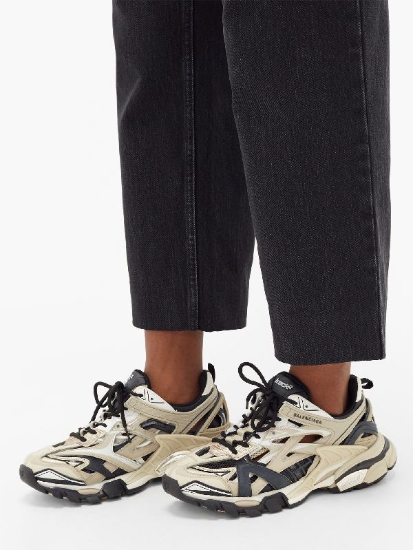 Balenciaga Track 2 Logo-detailed Metallic Mesh And Rubber Sneakers In Beige  Black | ModeSens