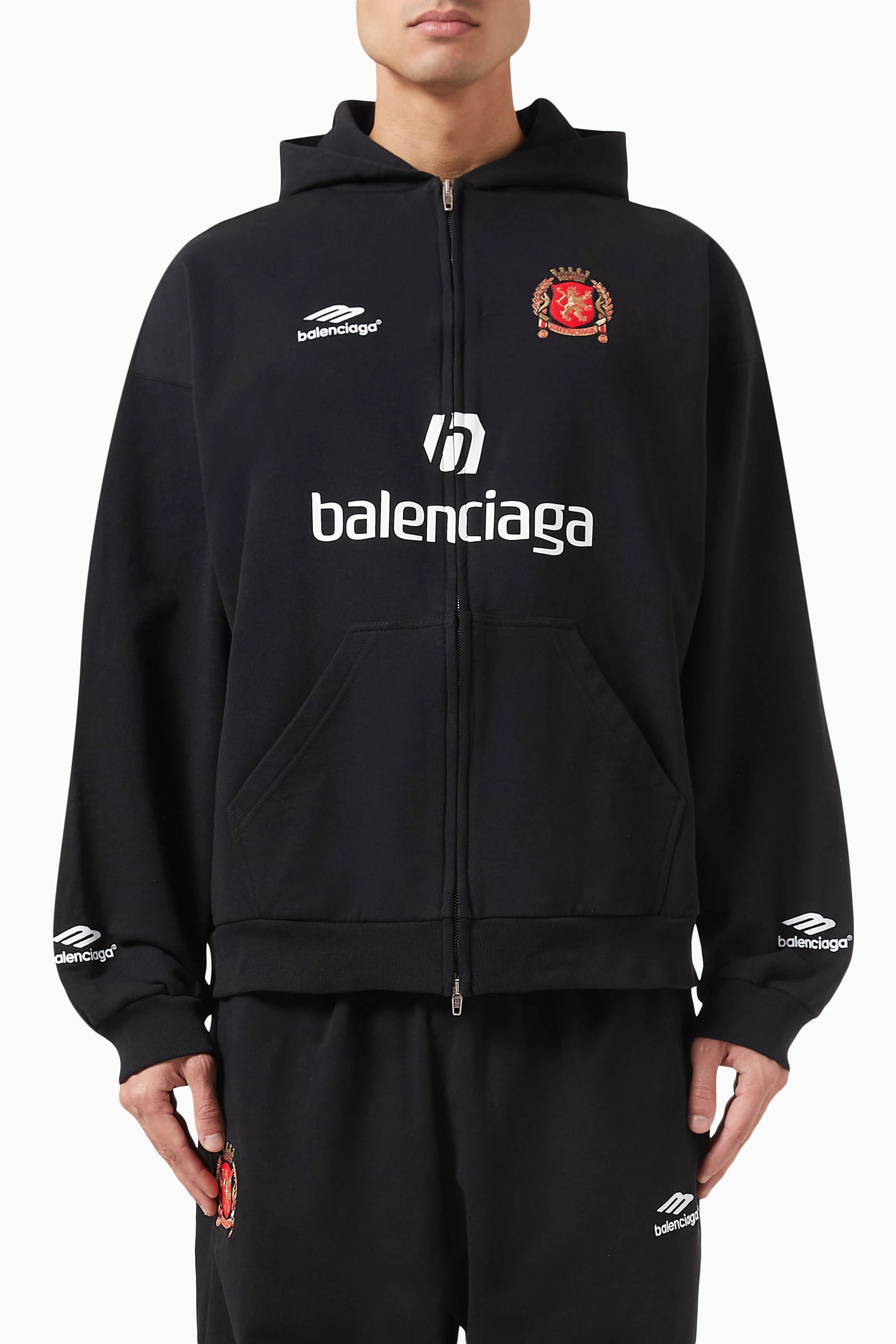 Buy Balenciaga Black Dubai Soccer Medium-fit Zip-up Hoodie ...