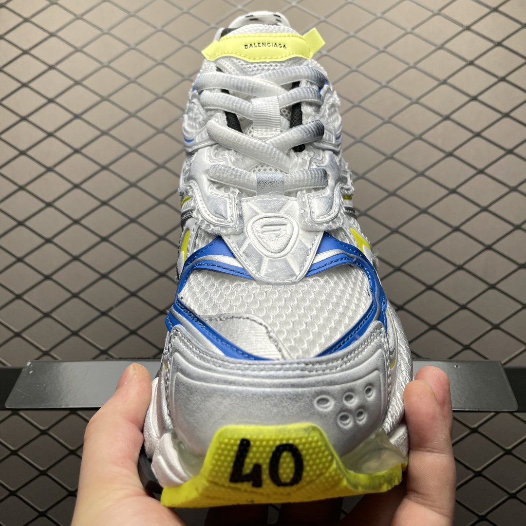 BALENCIAGA MEN'S RUNNER 2.0 SNEAKER IN WHITE/YELLOW/BLUE（779066W3RXP9074）