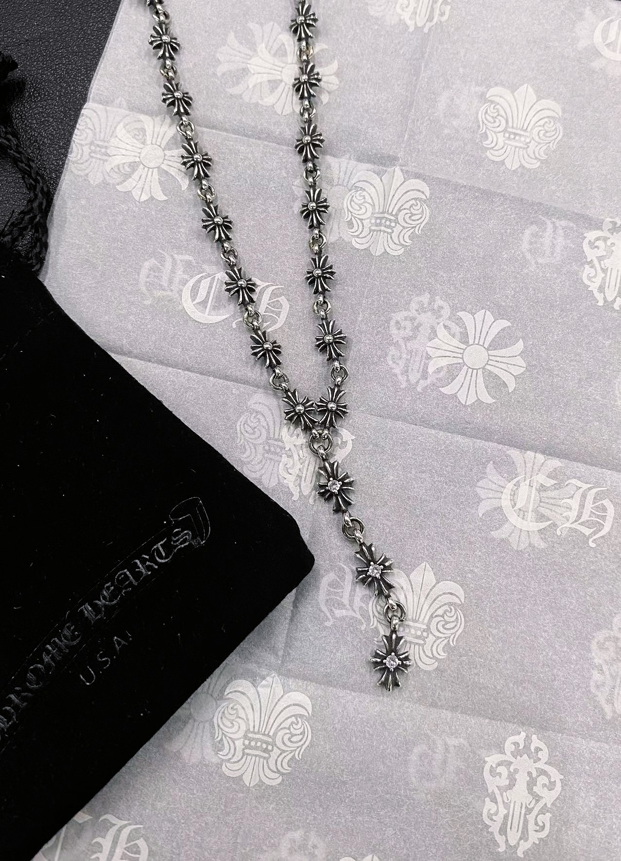 CHROME HEARTS クロムハーツ 3セクションストーンセットクロスフラワーネックレス（CHROME HEARTS 036）