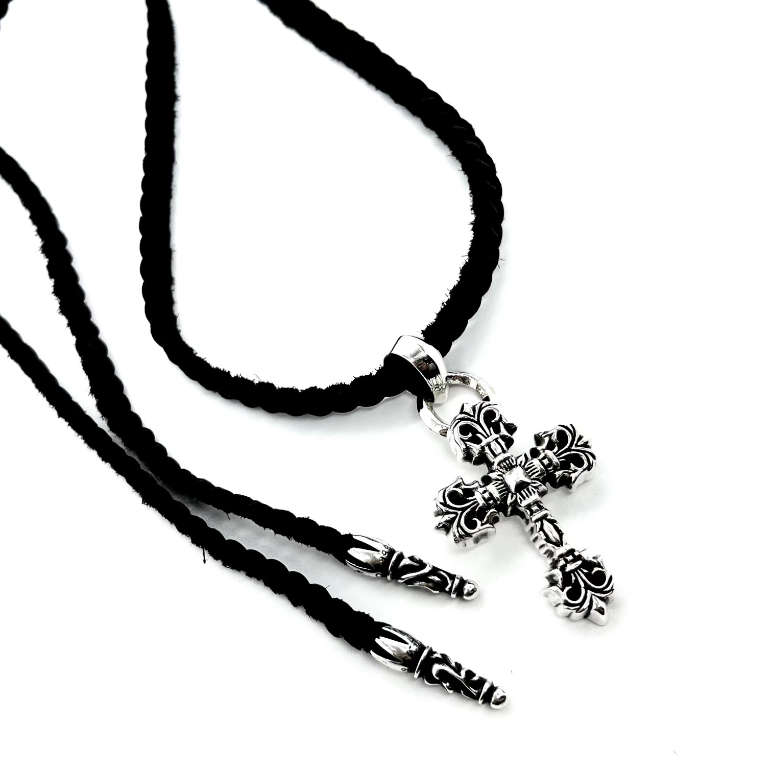 CHROME HEARTS クロムハーツ フレイムクロスレザーコード編み込みネックレス（CHROME HEARTS 060）