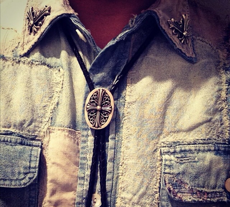 CHROME HEARTS クロムハーツ スターリングシルバークロスアラベスクレザーネックレス（CHROME HEARTS 098）