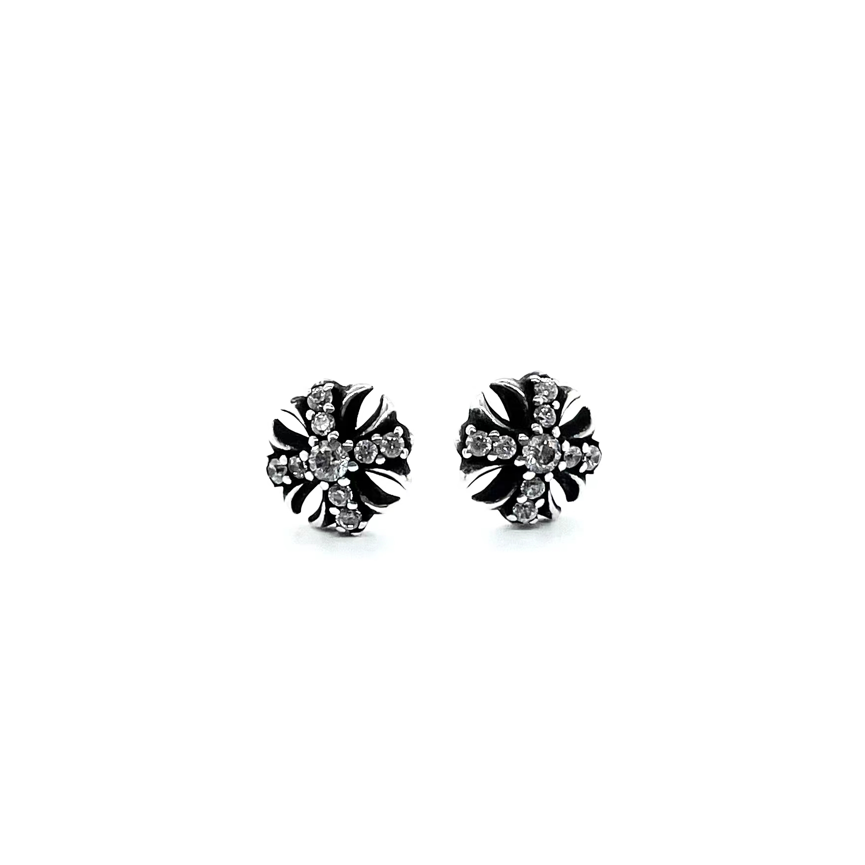 CHROME HEARTS Full Diamond Cross Flower Earrings(CHROME CHROME HEARTS Full Diamond Cross Flower Earrings(CHROME