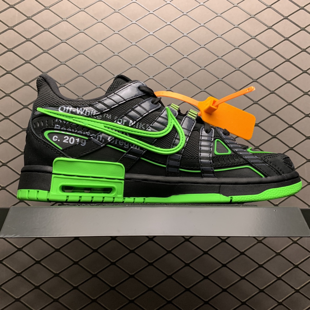 Off-White × Nike Air Rubber Dunk "Black/Green Strike"（CU6015-001）