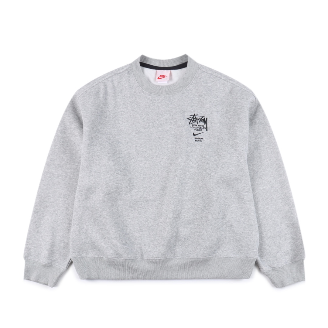 Stussy xNike Logo sports fleece sweatshirt "grey"（DC4198-050）