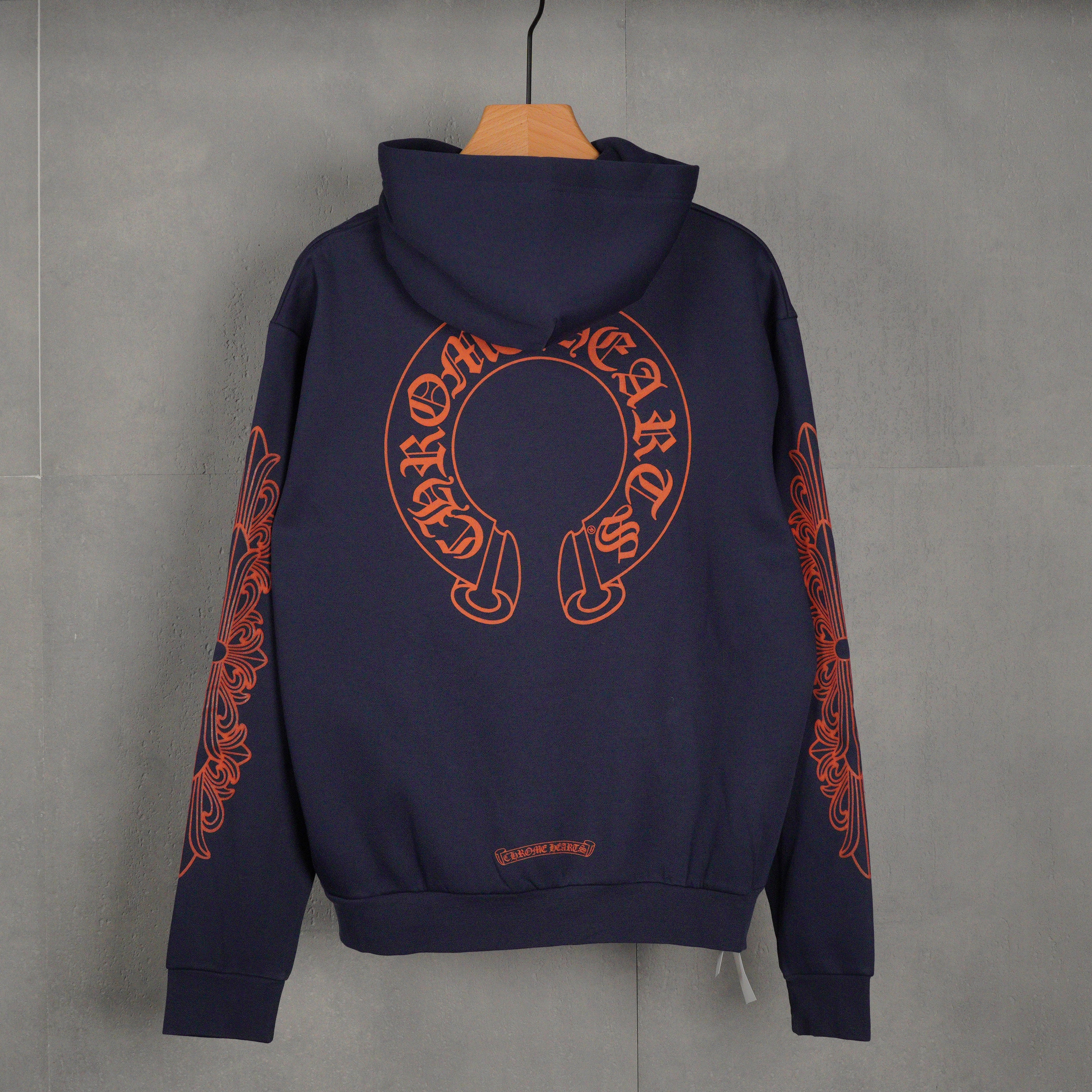 Chrome Hearts Navy&Red Horseshoe Floral Sleeve Pullover Hoodie (CH-T200923）