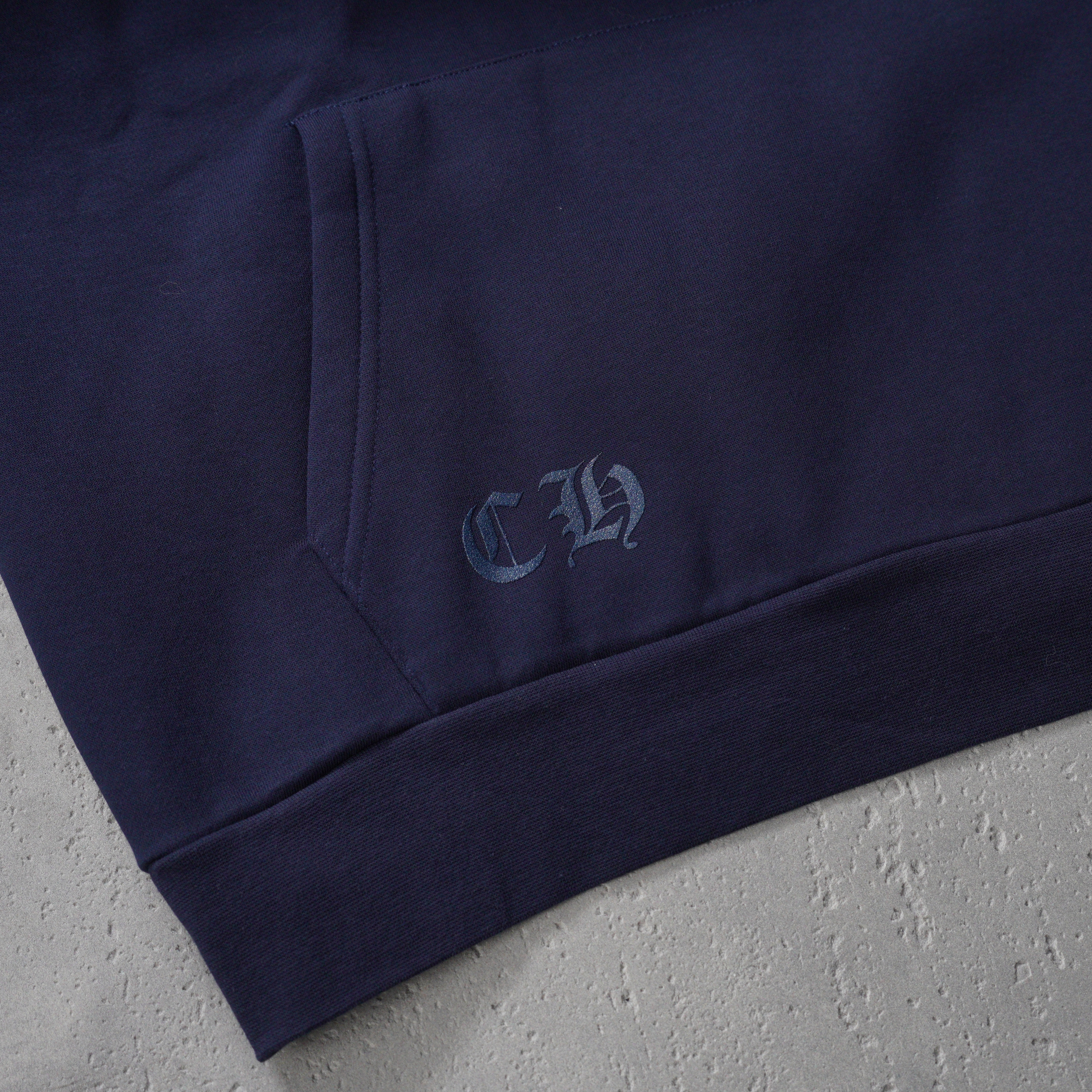 Chrome Hearts Navy&Red Horseshoe Floral Sleeve Pullover Hoodie (CH-T200923）