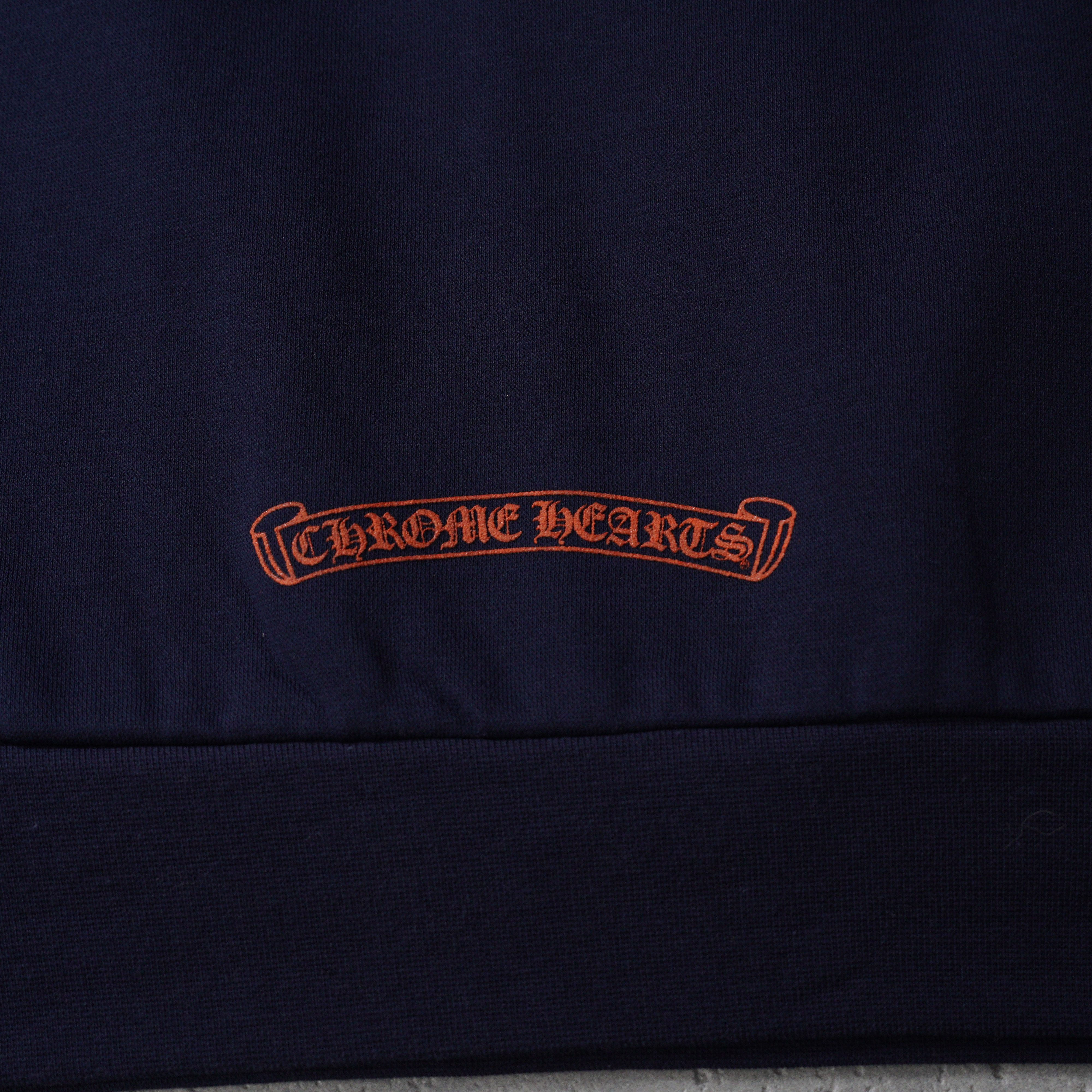 Chrome Hearts Navy&Red Horseshoe Floral Sleeve Pullover Hoodie (CH-T200923）