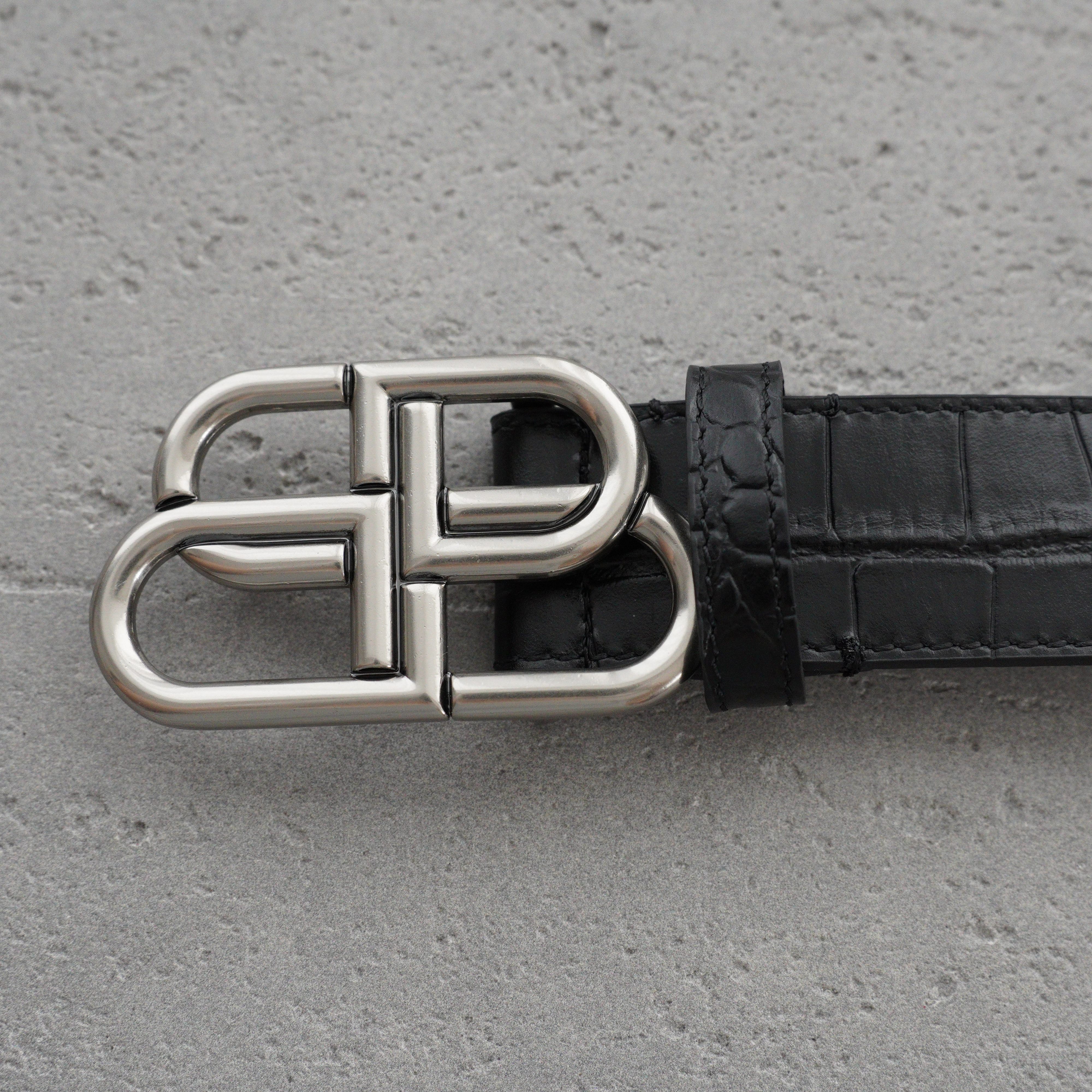 Balenciaga Men's Bb Large Belt in Black-3.5cm（5703701ROBY1000）
