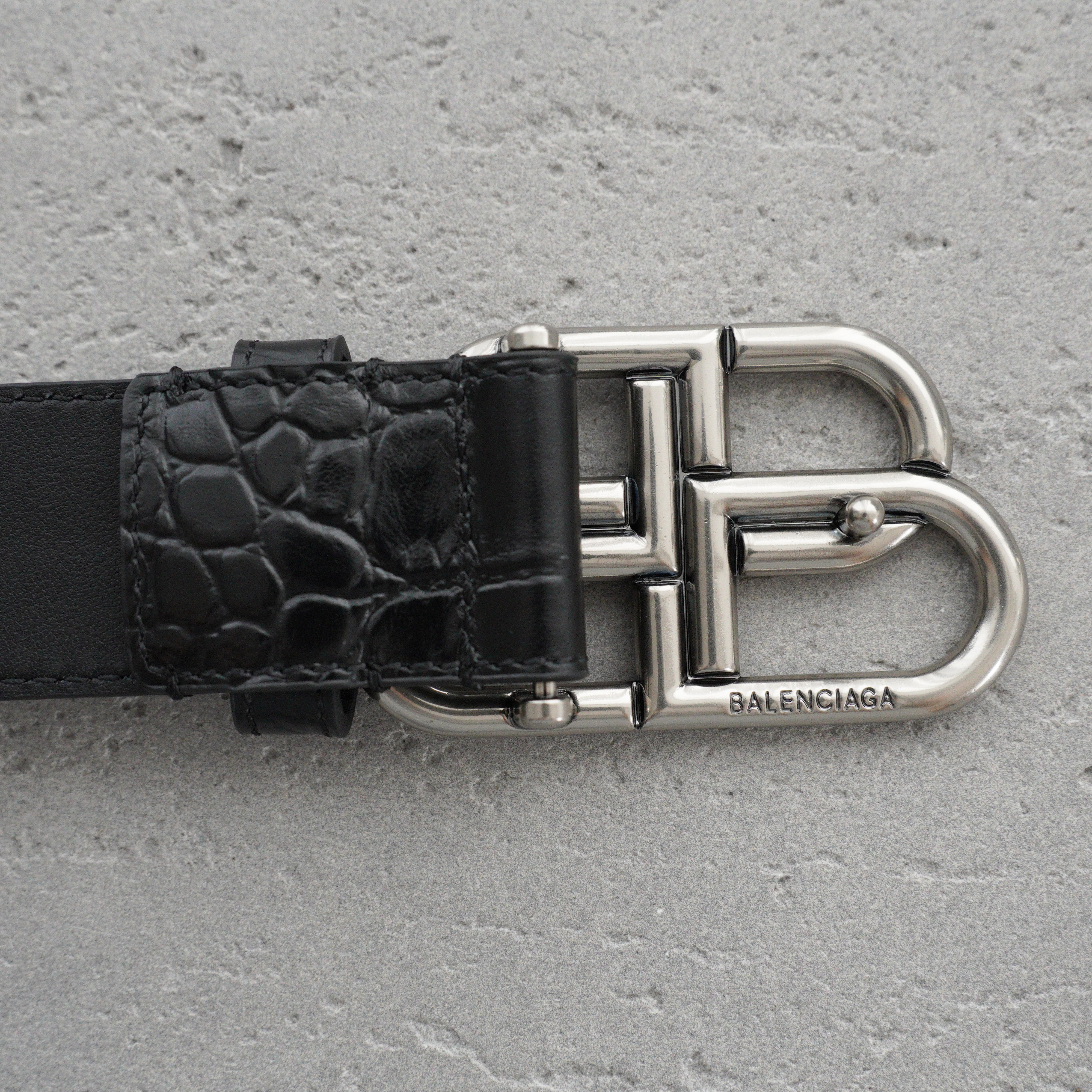 Balenciaga Men's Bb Large Belt in Black-3.5cm（5703701ROBY1000）