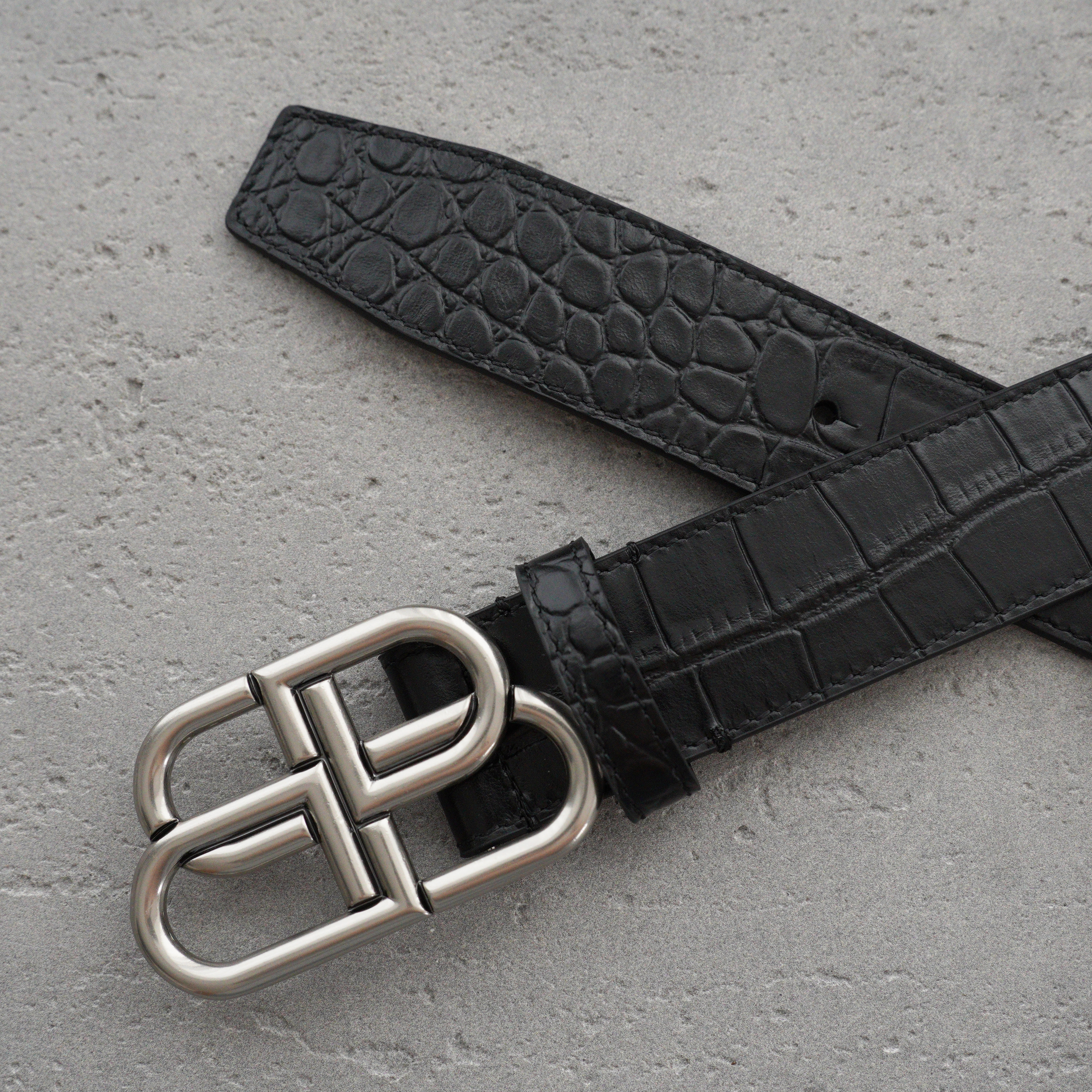 Balenciaga Men's Bb Large Belt in Black-3.5cm（5703701ROBY1000）