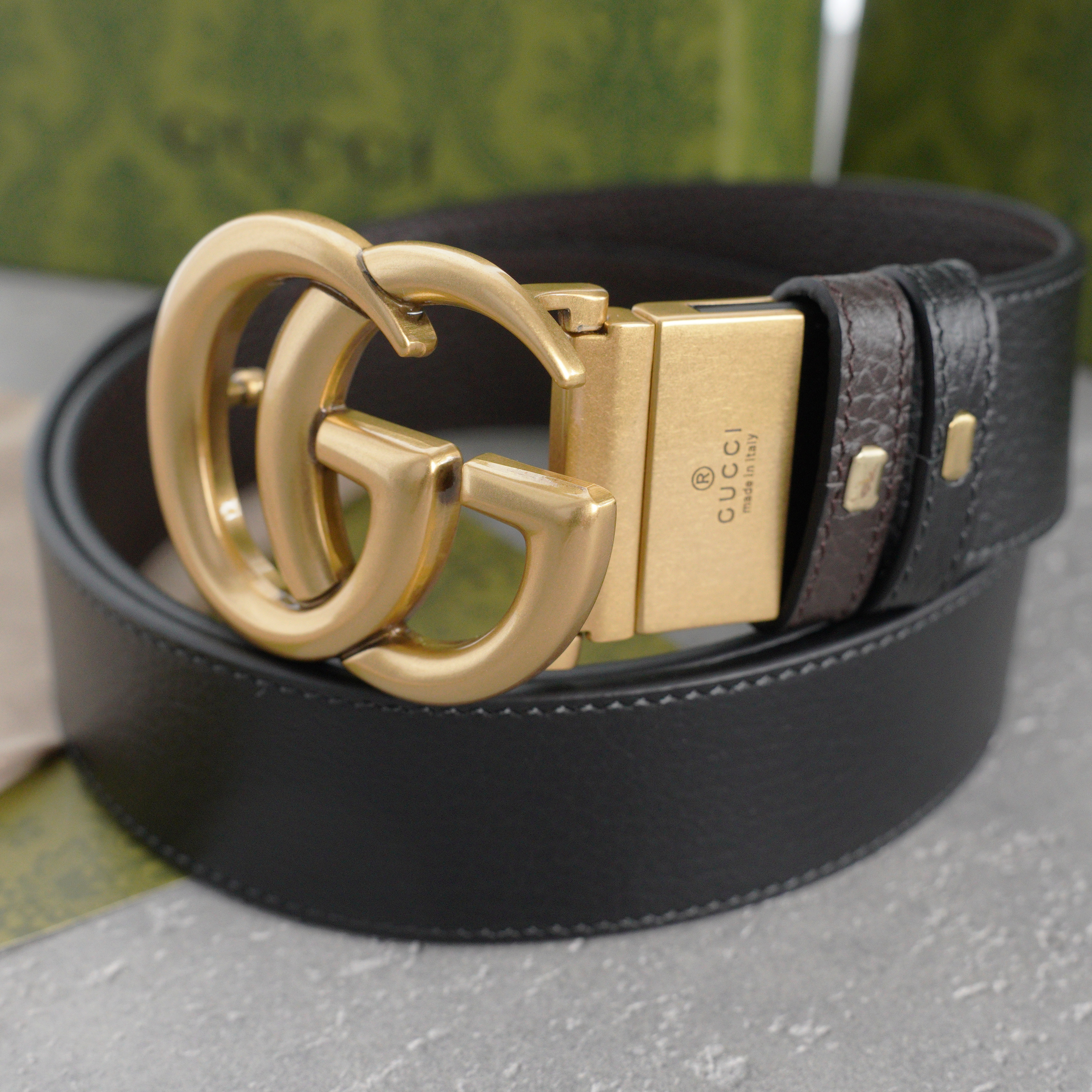 Gucci GG Marmont reversible belt in black/coffee leather-3.8cm（627055-CAO2T-8170）