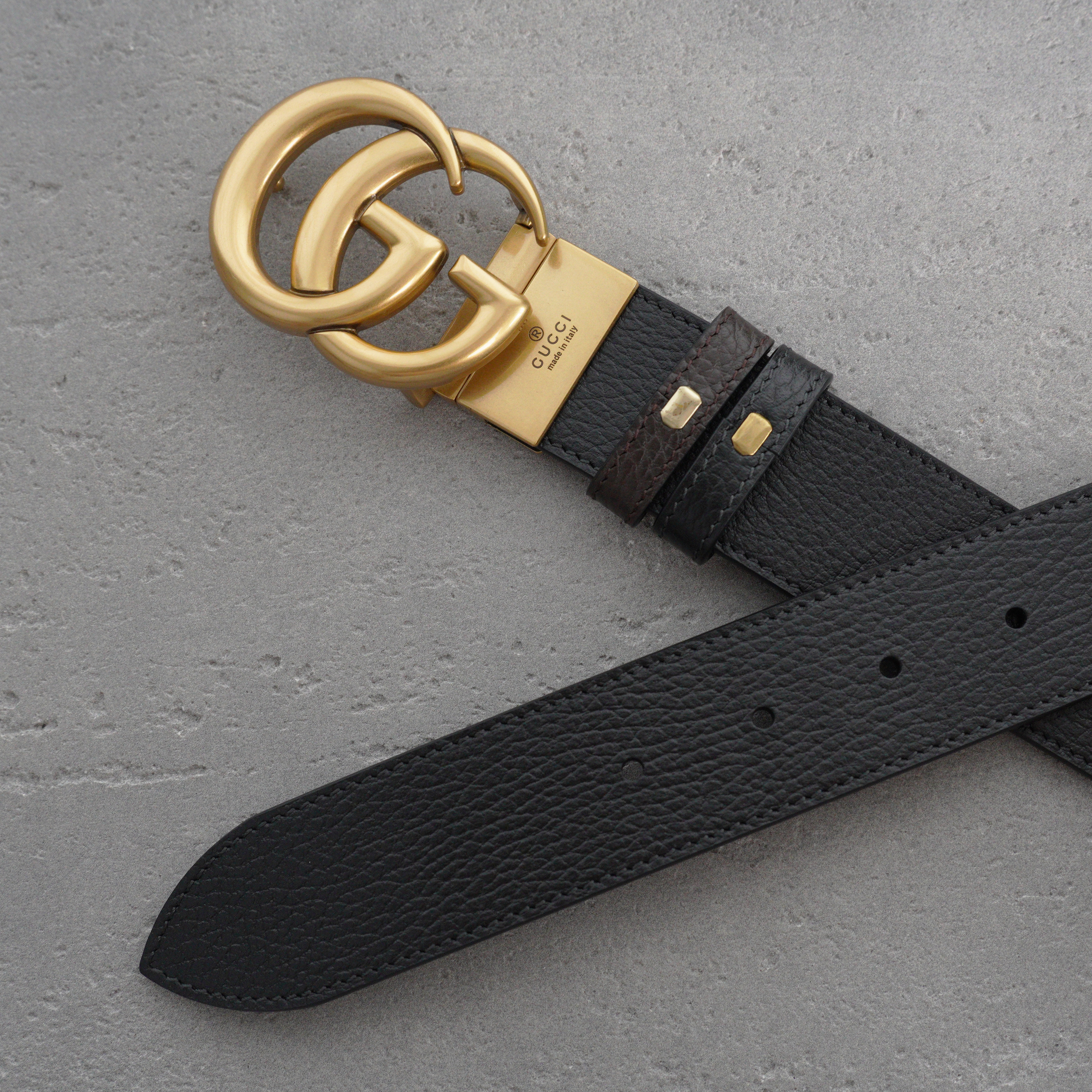 Gucci GG Marmont reversible belt in black/coffee leather-3.8cm（627055-CAO2T-8170）