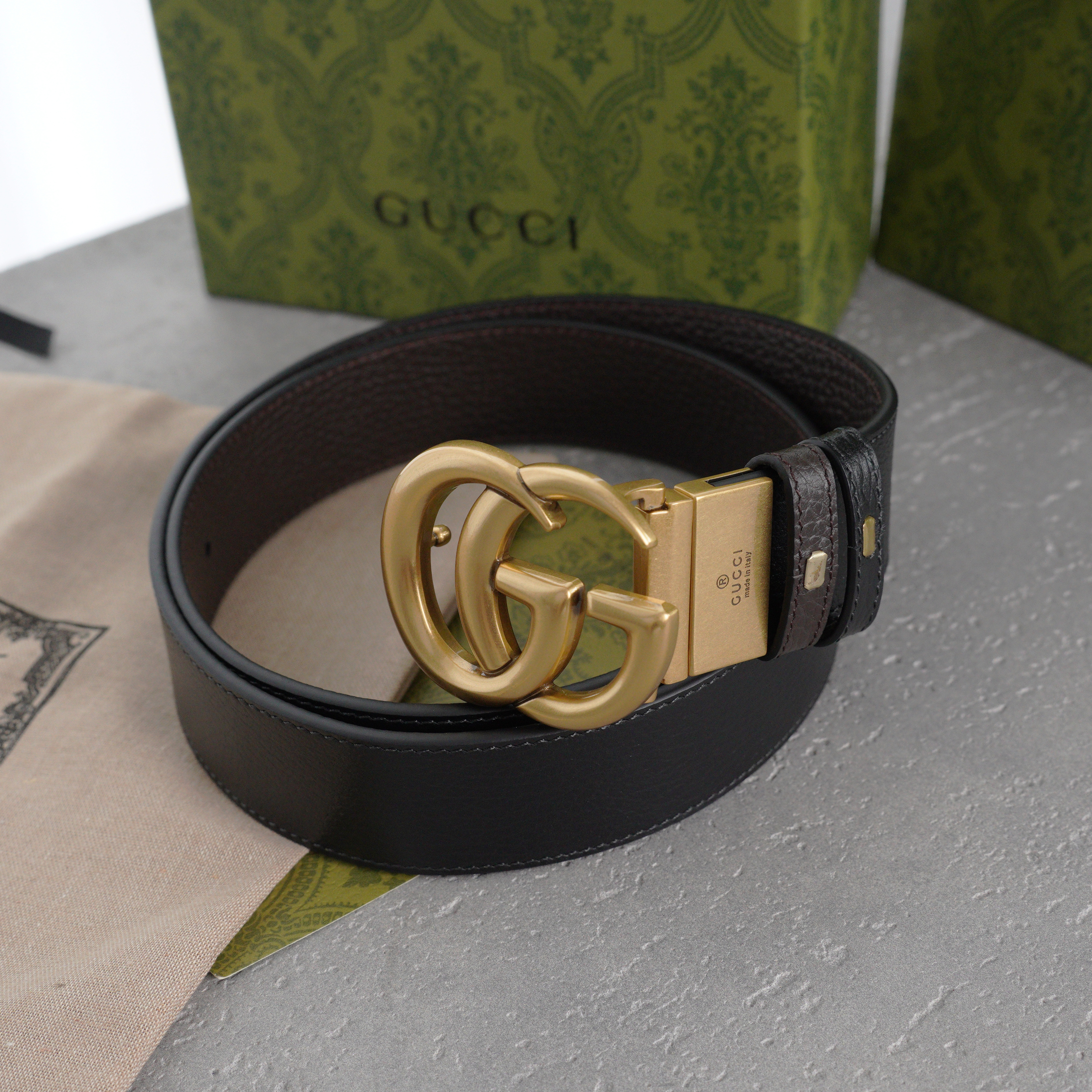 Gucci GG Marmont reversible belt in black/coffee leather-3.8cm（627055-CAO2T-8170）
