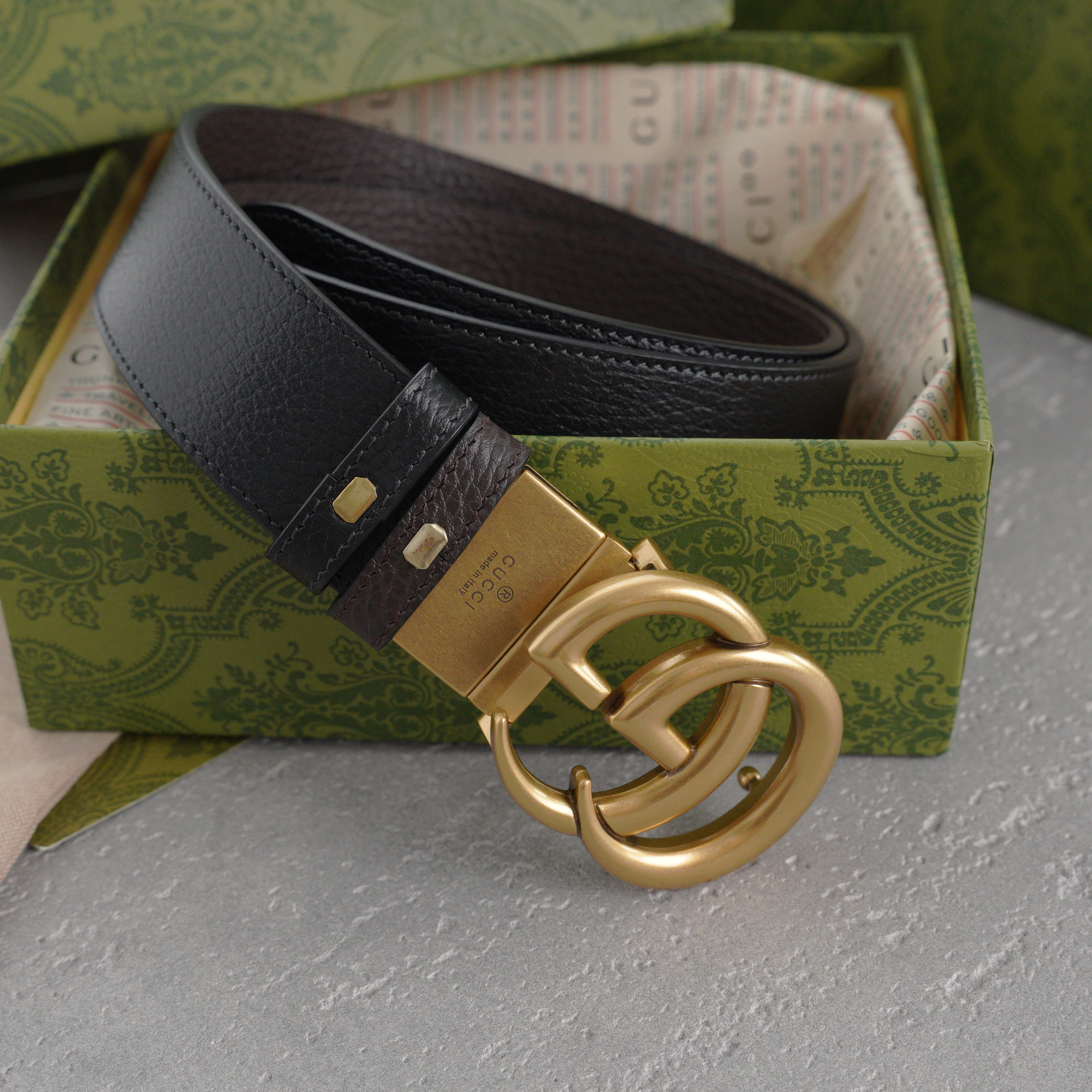 Gucci GG Marmont reversible belt in black/coffee leather-3.8cm（627055-CAO2T-8170）