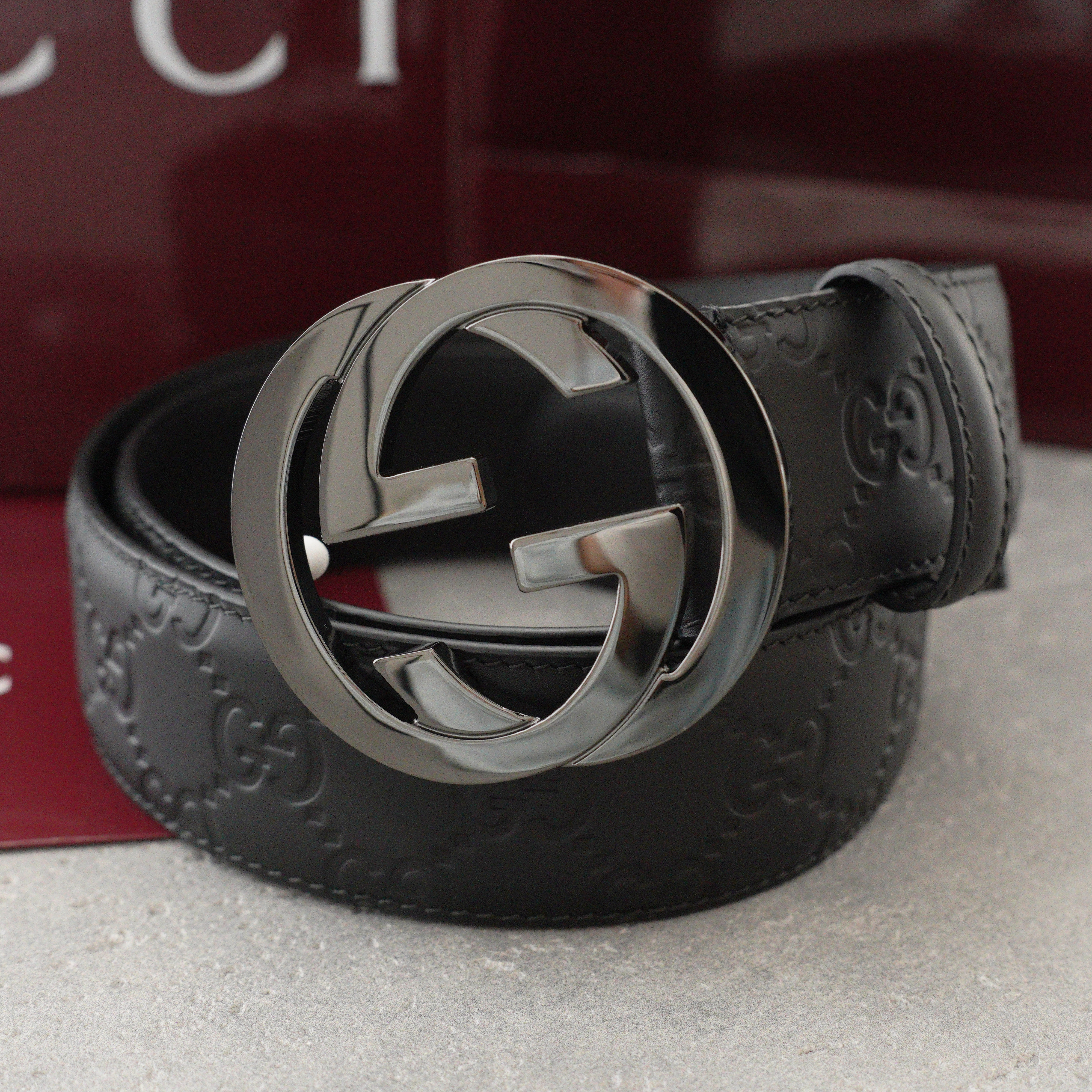 Gucci Leather Signature Belt -3.8cm （370543-CWC1G-1000）