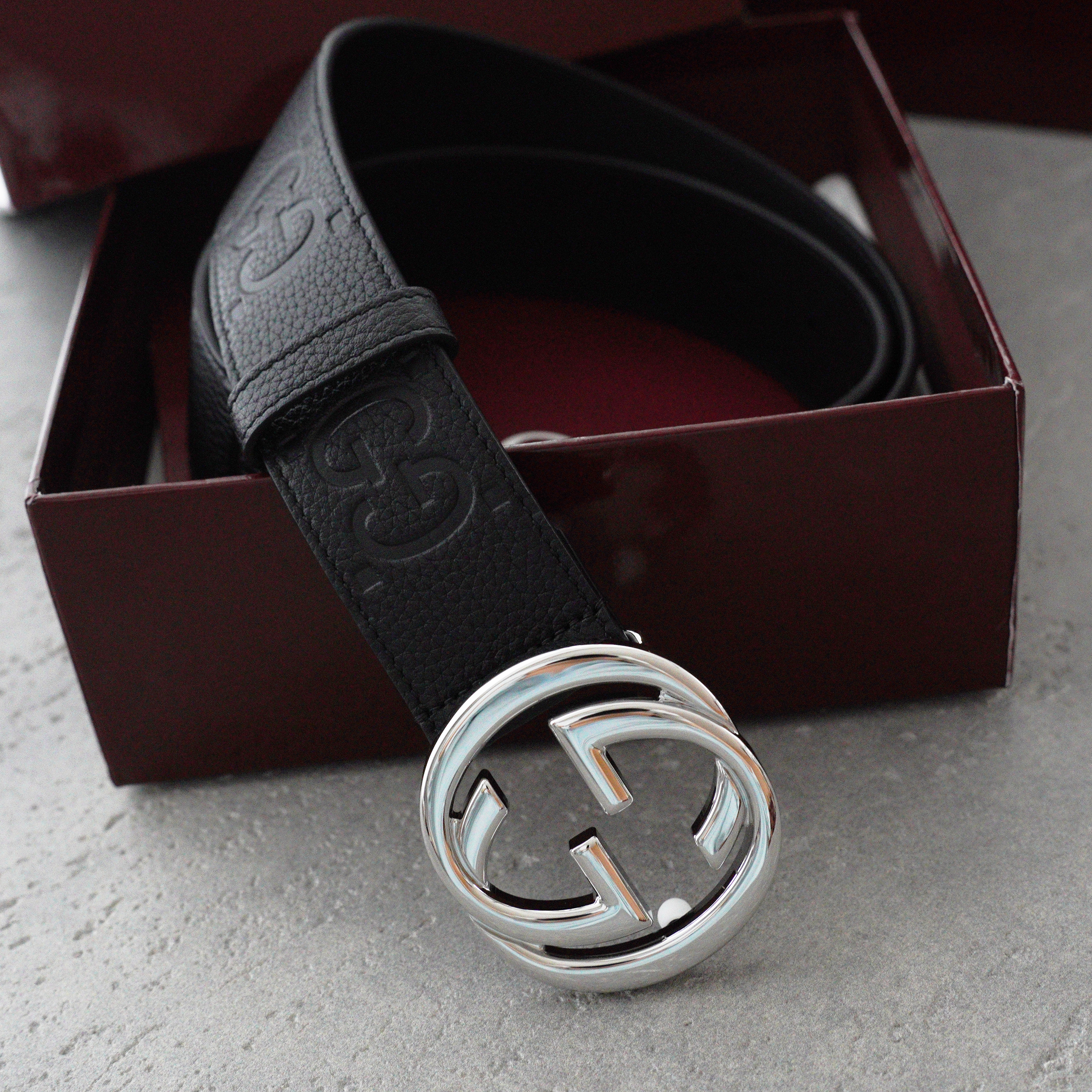 Gucci Leather Signature Belt -3.8cm （370543-CWC1G-1000）