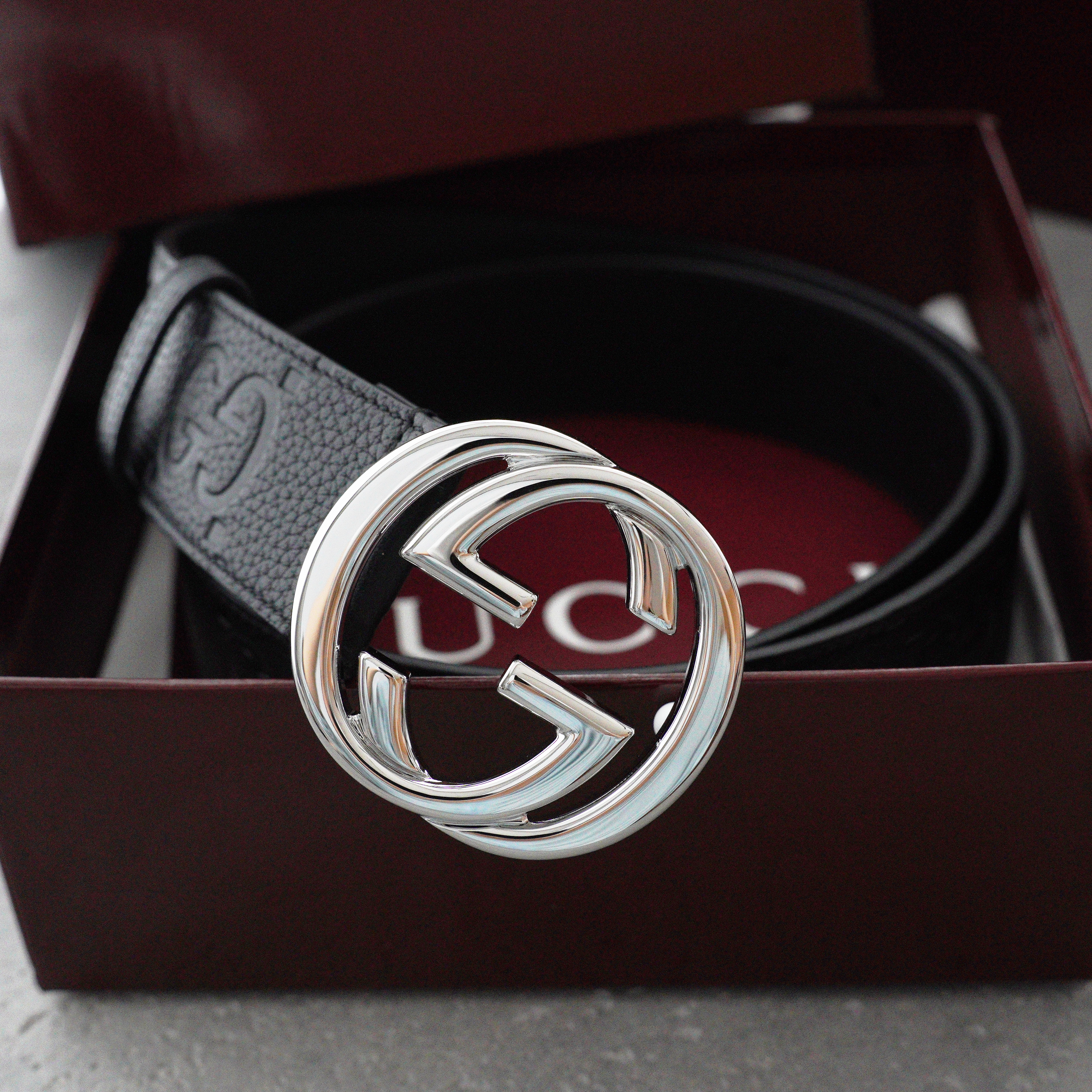 Gucci Leather Signature Belt -3.8cm （370543-CWC1G-1000）