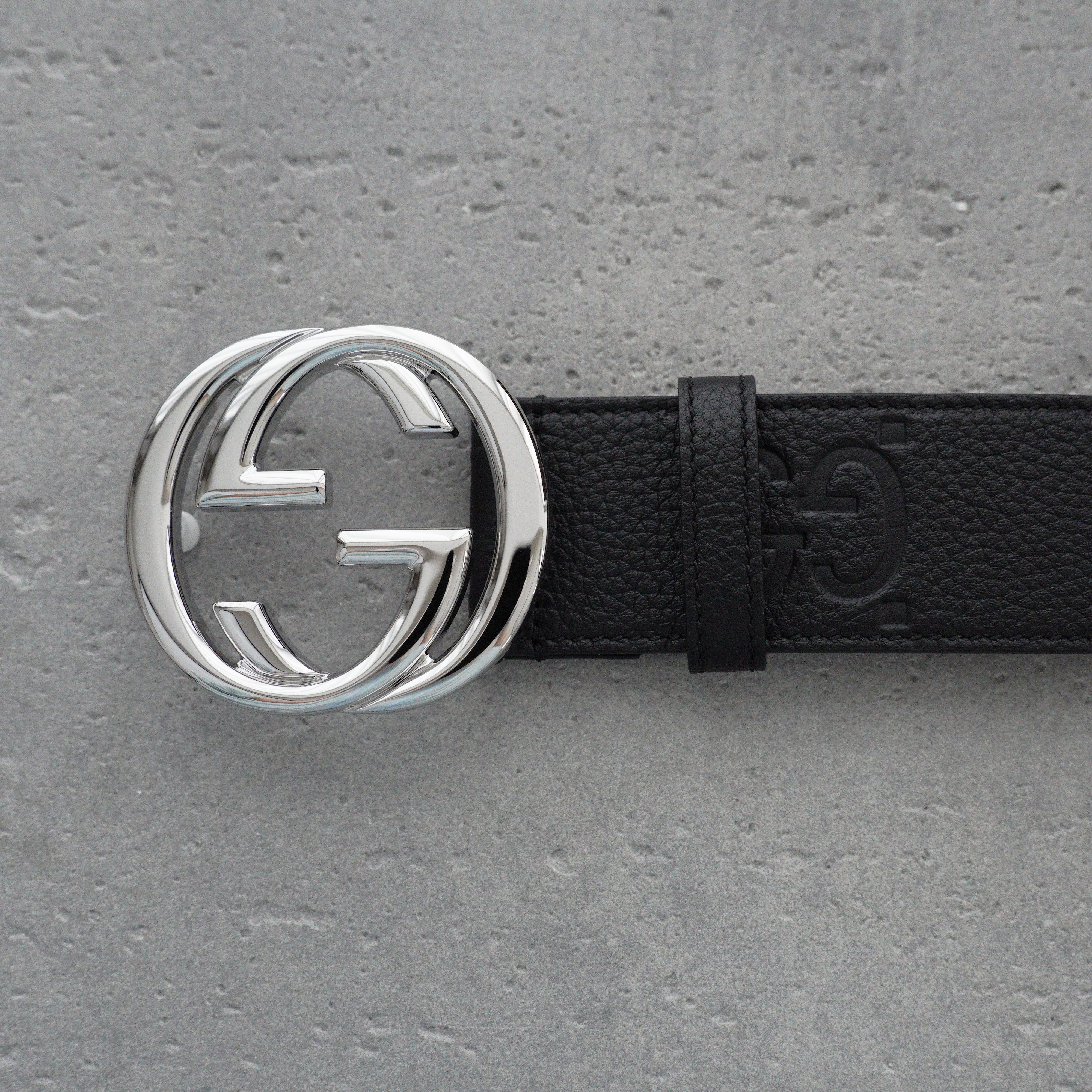 Gucci Leather Signature Belt -3.8cm （370543-CWC1G-1000）