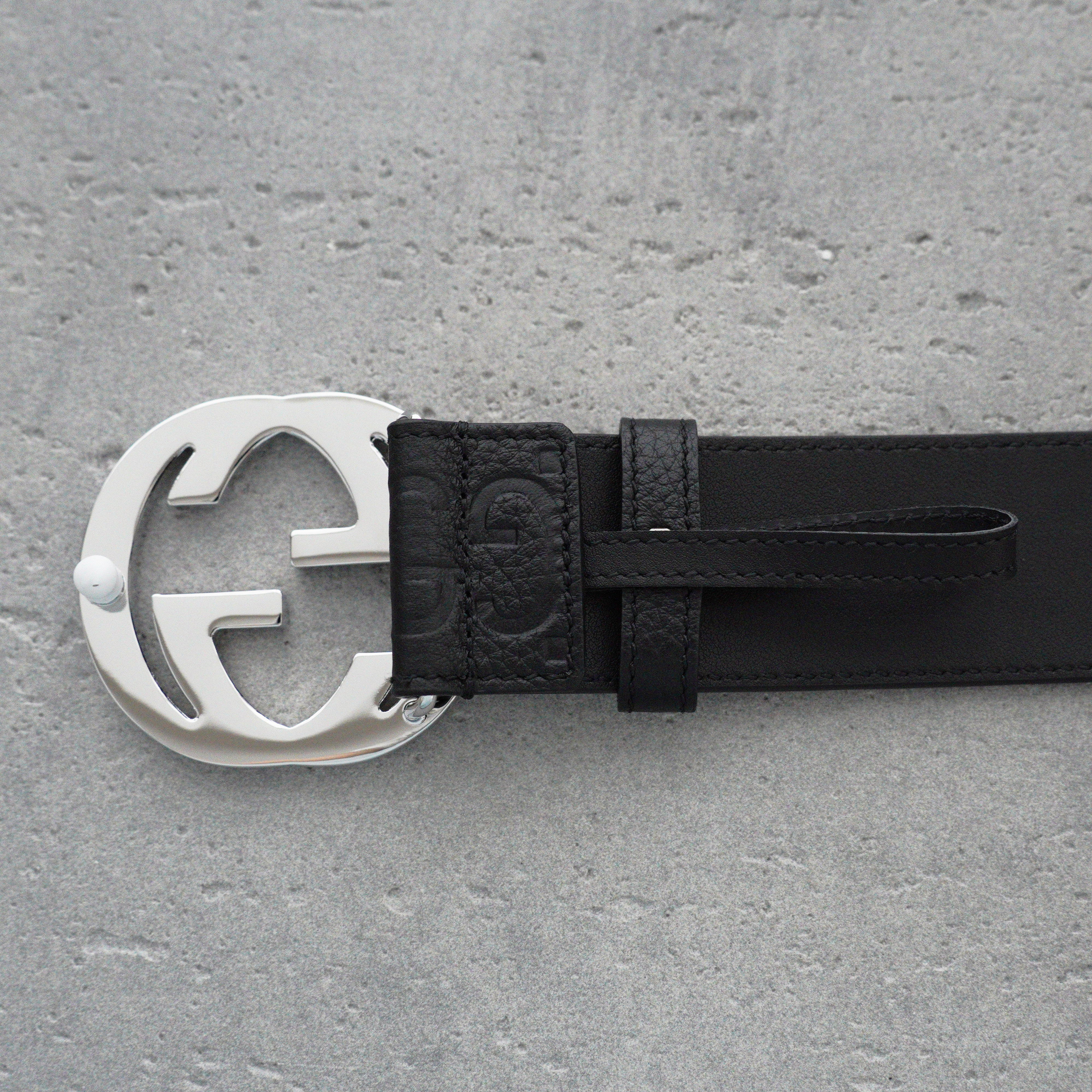 Gucci Leather Signature Belt -3.8cm （370543-CWC1G-1000）