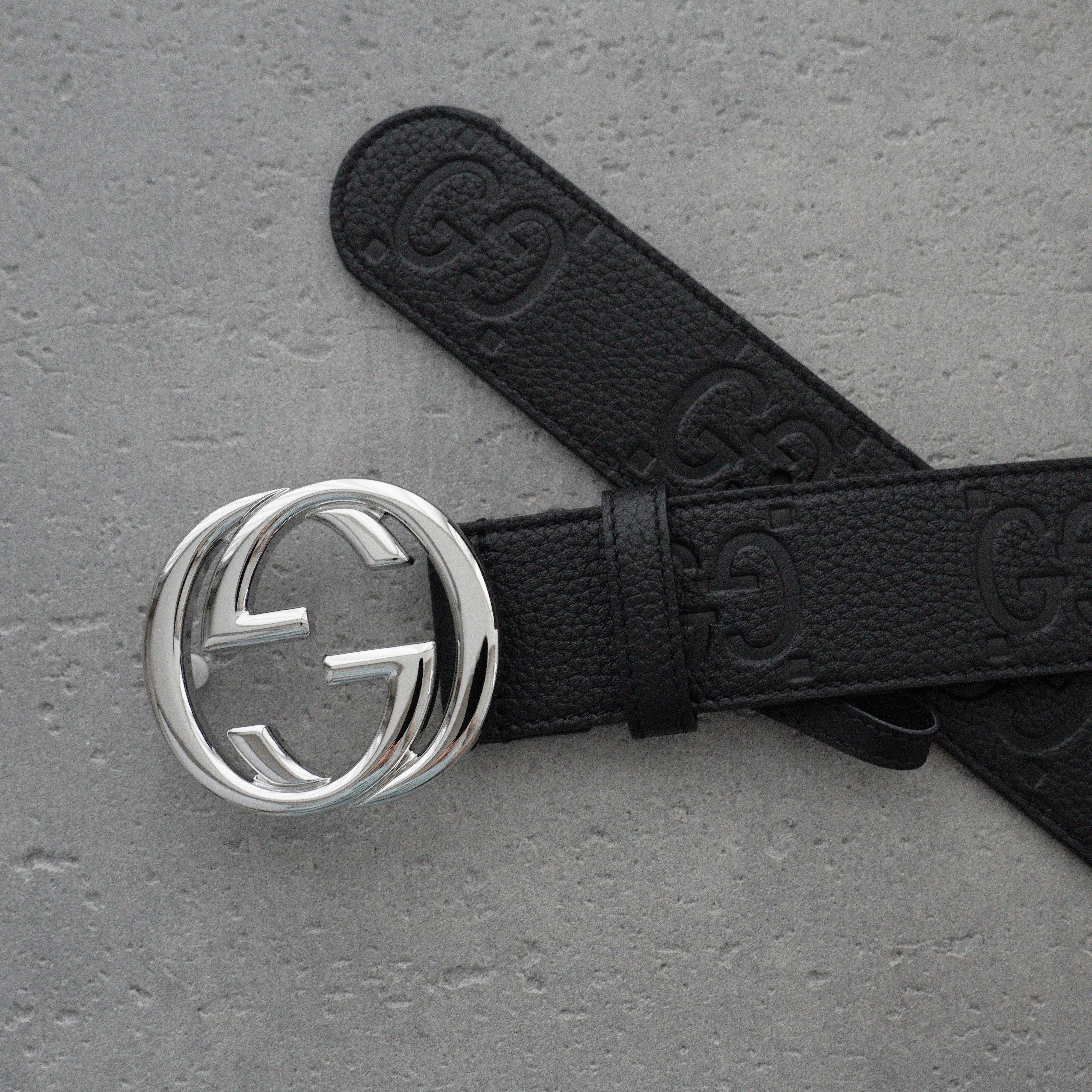 Gucci Leather Signature Belt -3.8cm （370543-CWC1G-1000）