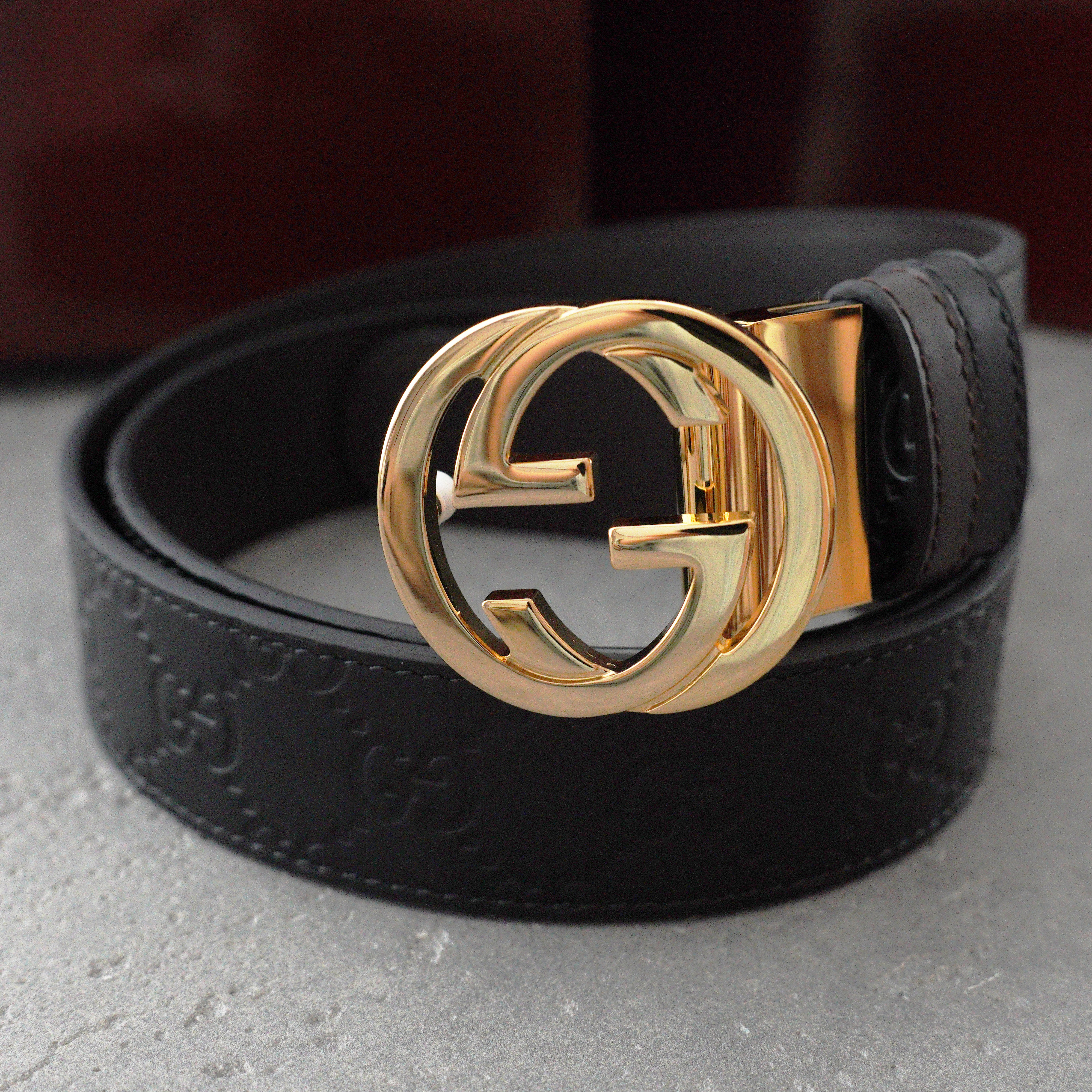 Gucci Leather Signature Belt -3.8cm （370543-CWC1G-1000）