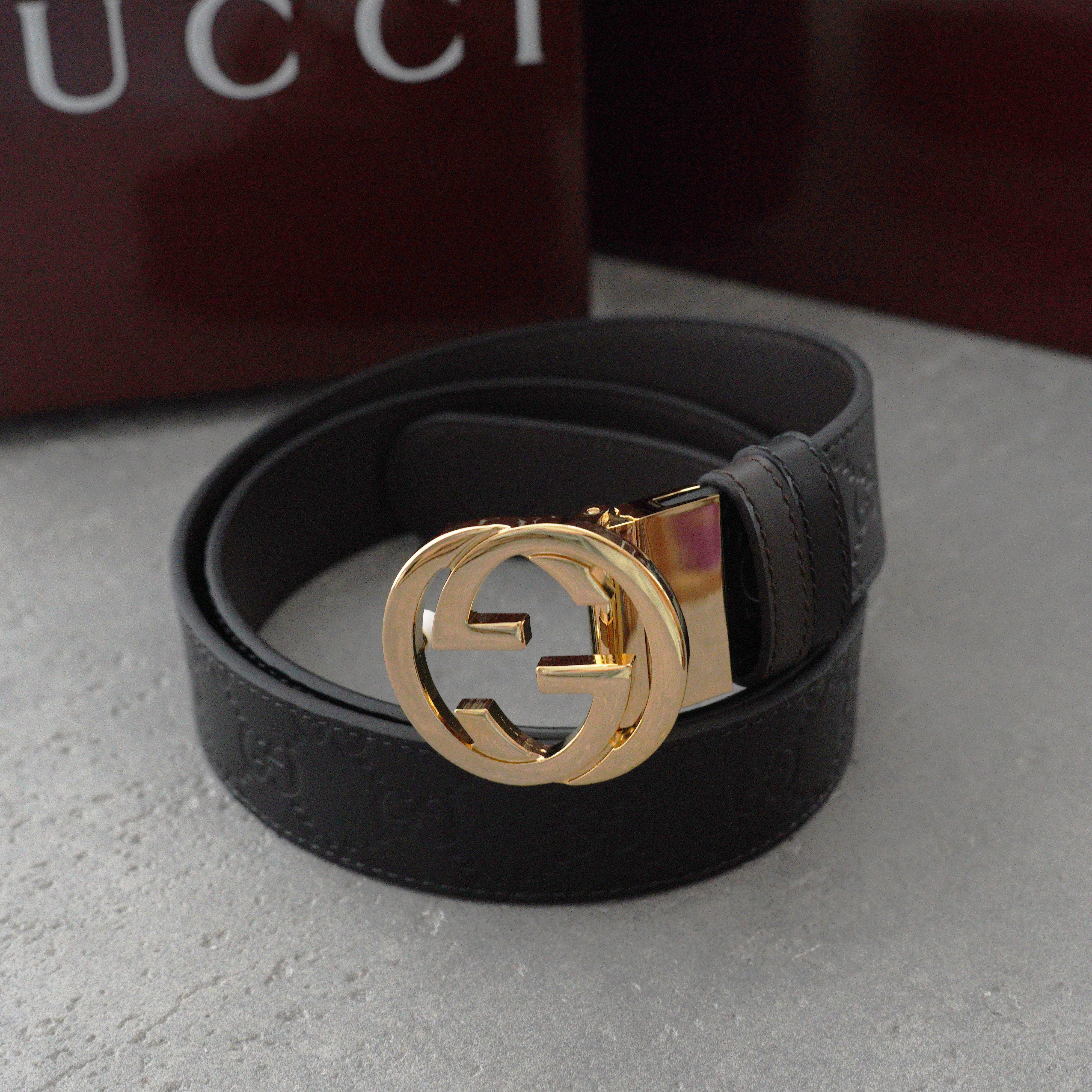 Gucci Leather Signature Belt -3.8cm （370543-CWC1G-1000）