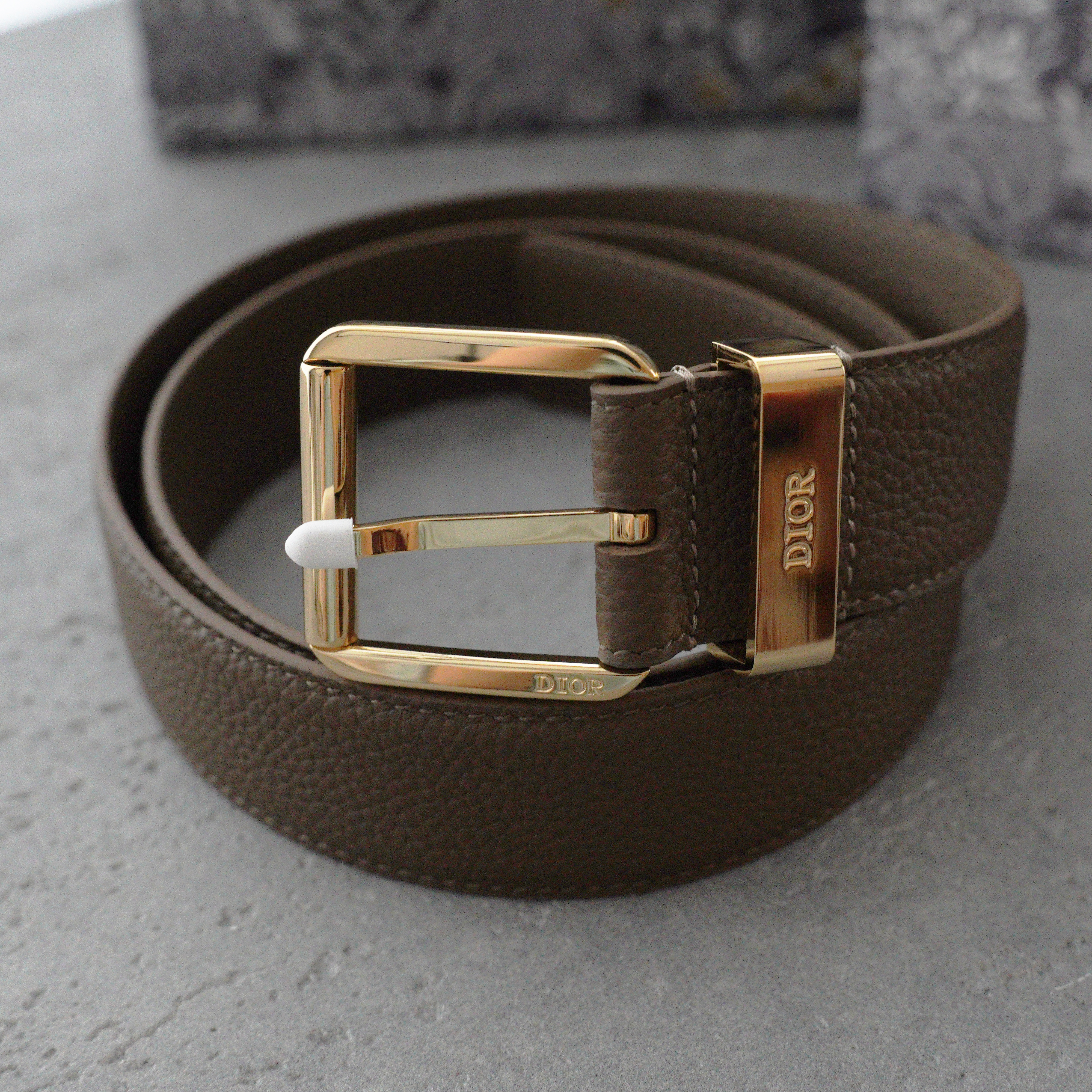 Dior belt, 35mm brown grained calfskin leather（4333RUTAM_H00M）