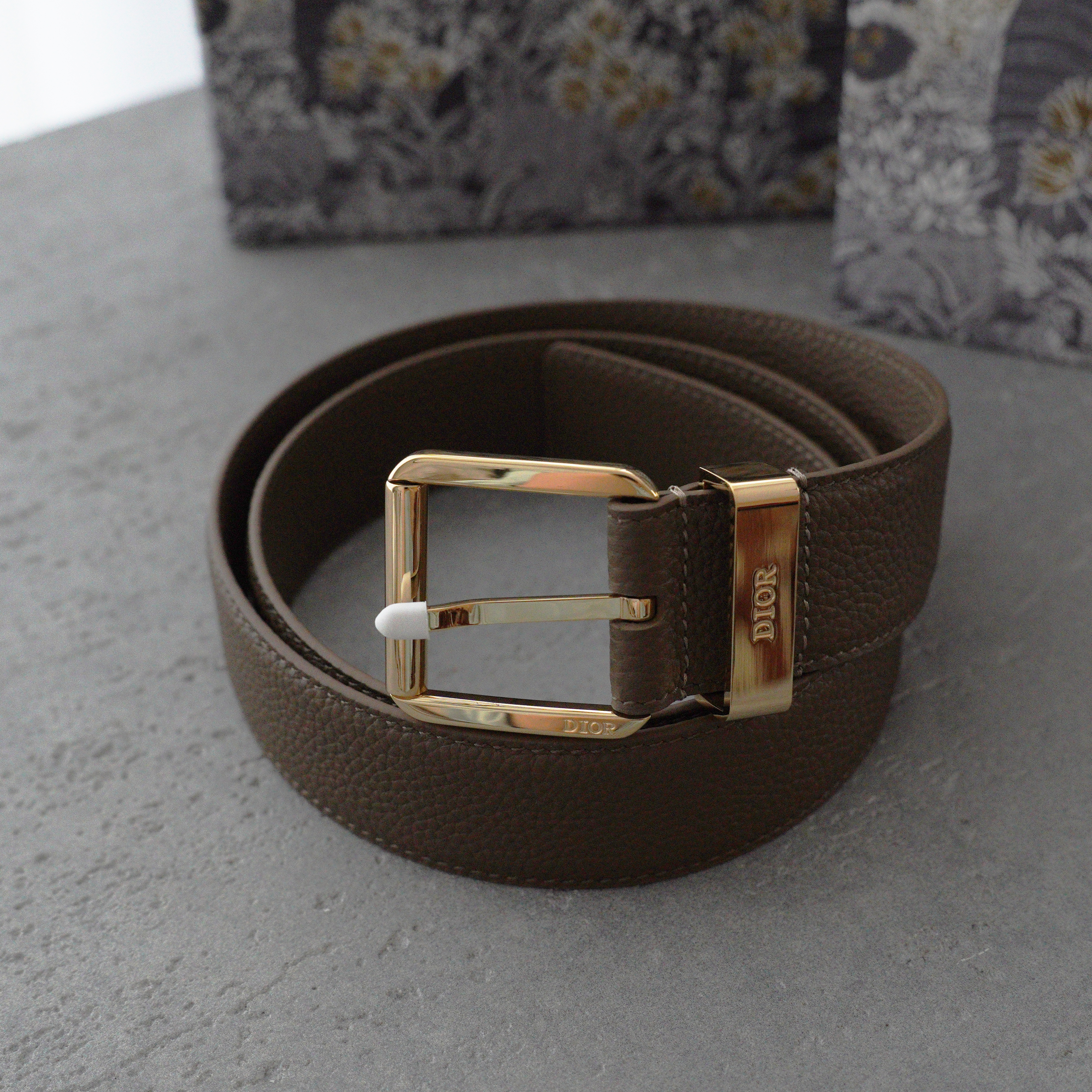 Dior belt, 35mm brown grained calfskin leather（4333RUTAM_H00M）