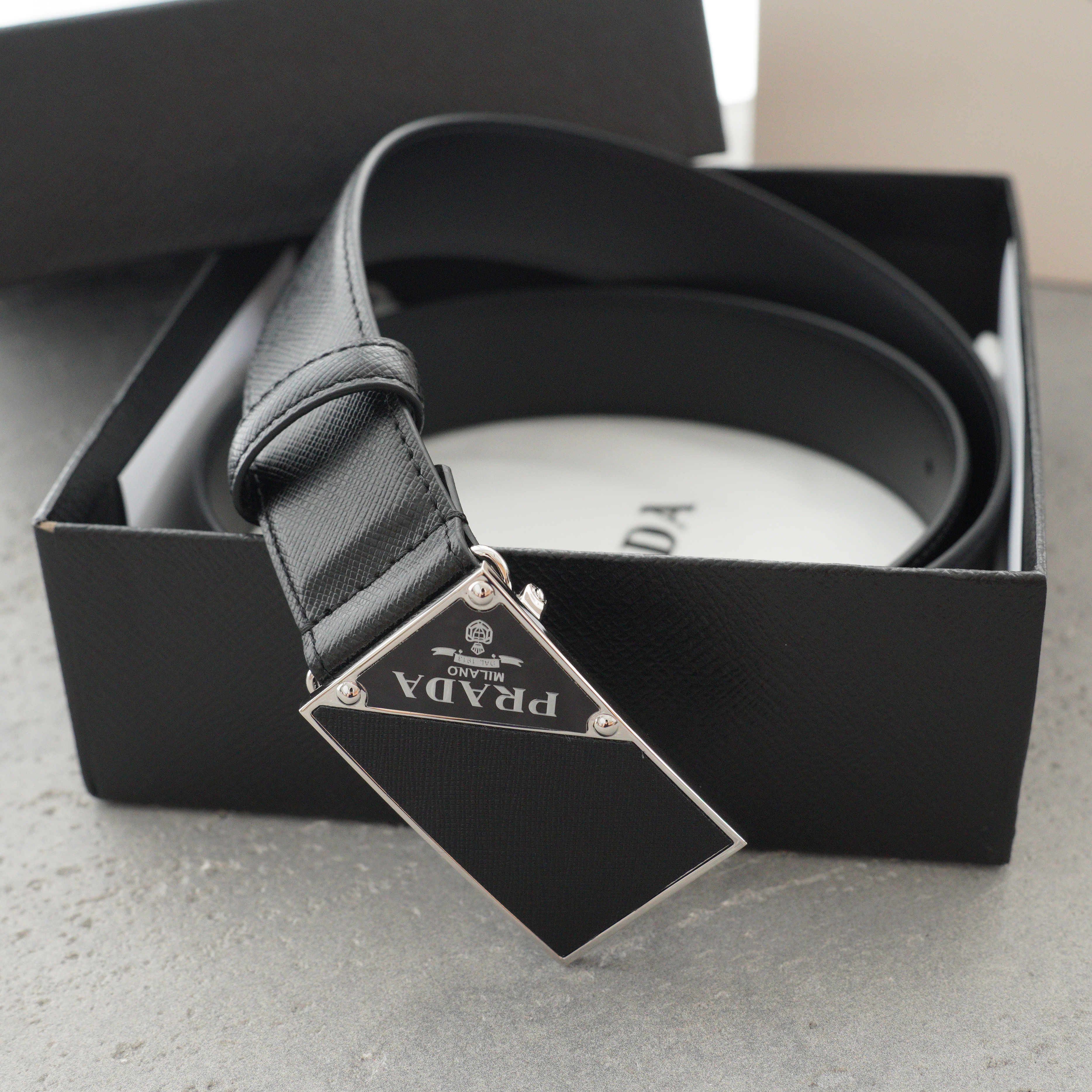 PRADA Saffiano Leather Belt In Black-3.5cm（2CM206-053-F0002）