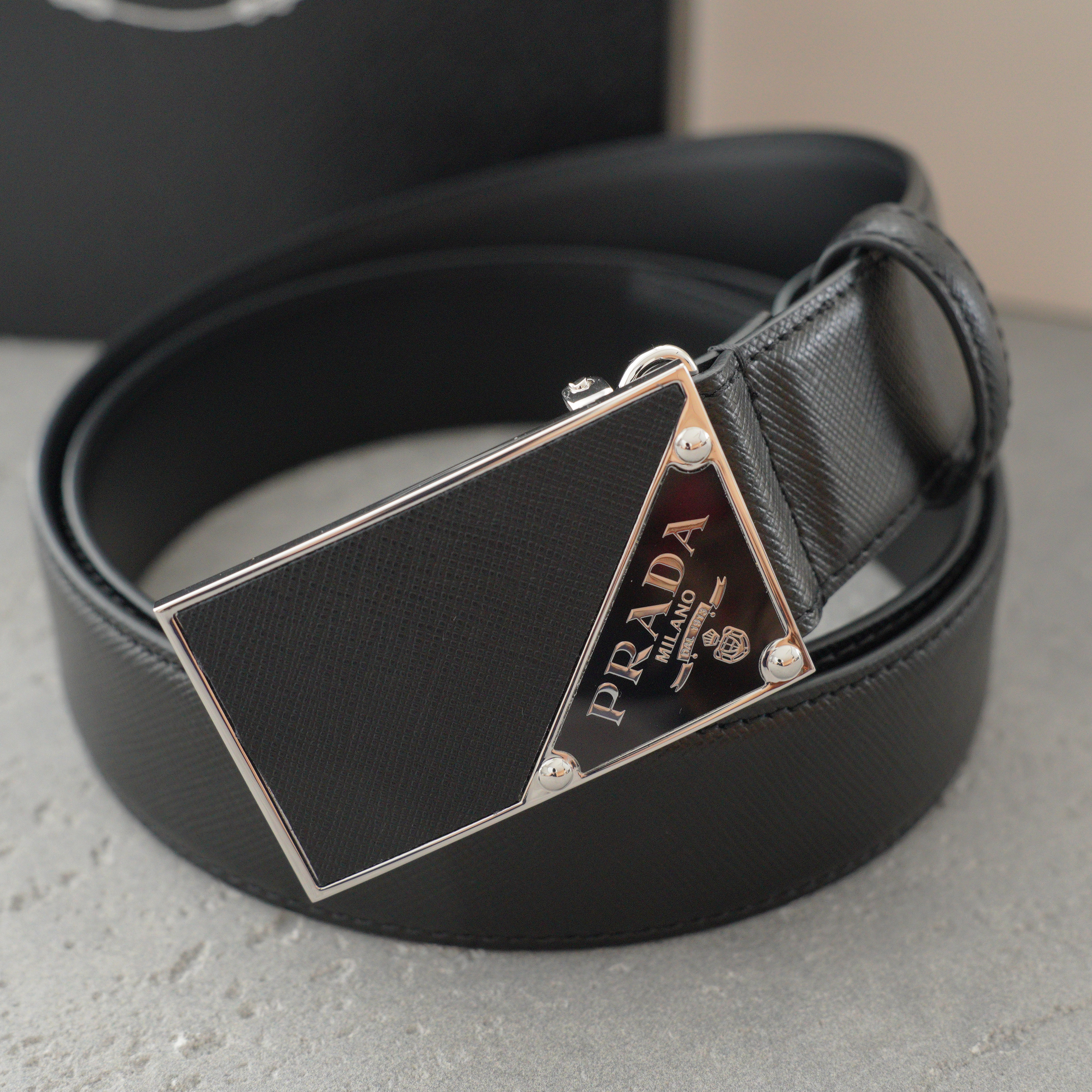 PRADA Saffiano Leather Belt In Black-3.5cm（2CM206-053-F0002）