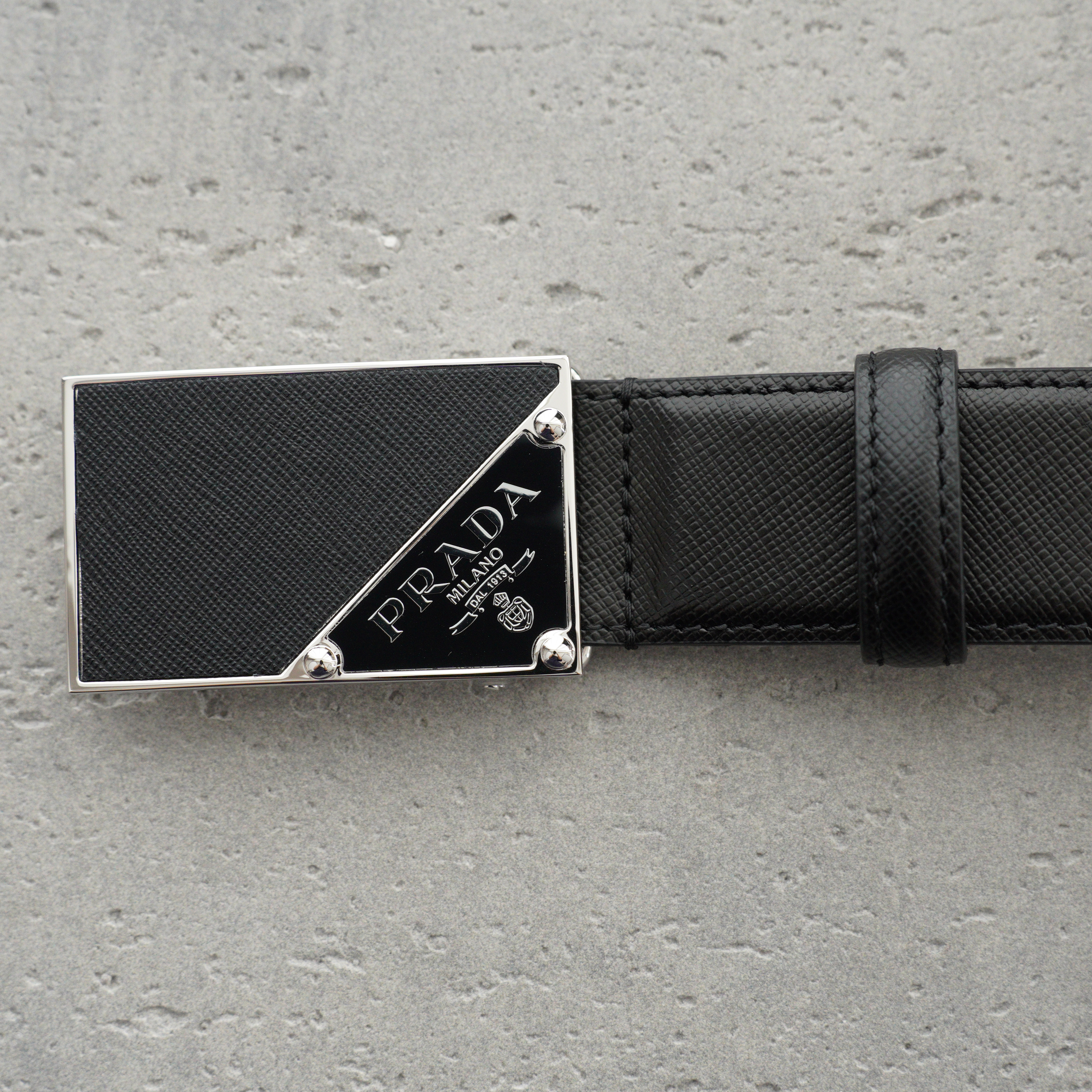 PRADA Saffiano Leather Belt In Black-3.5cm（2CM206-053-F0002）