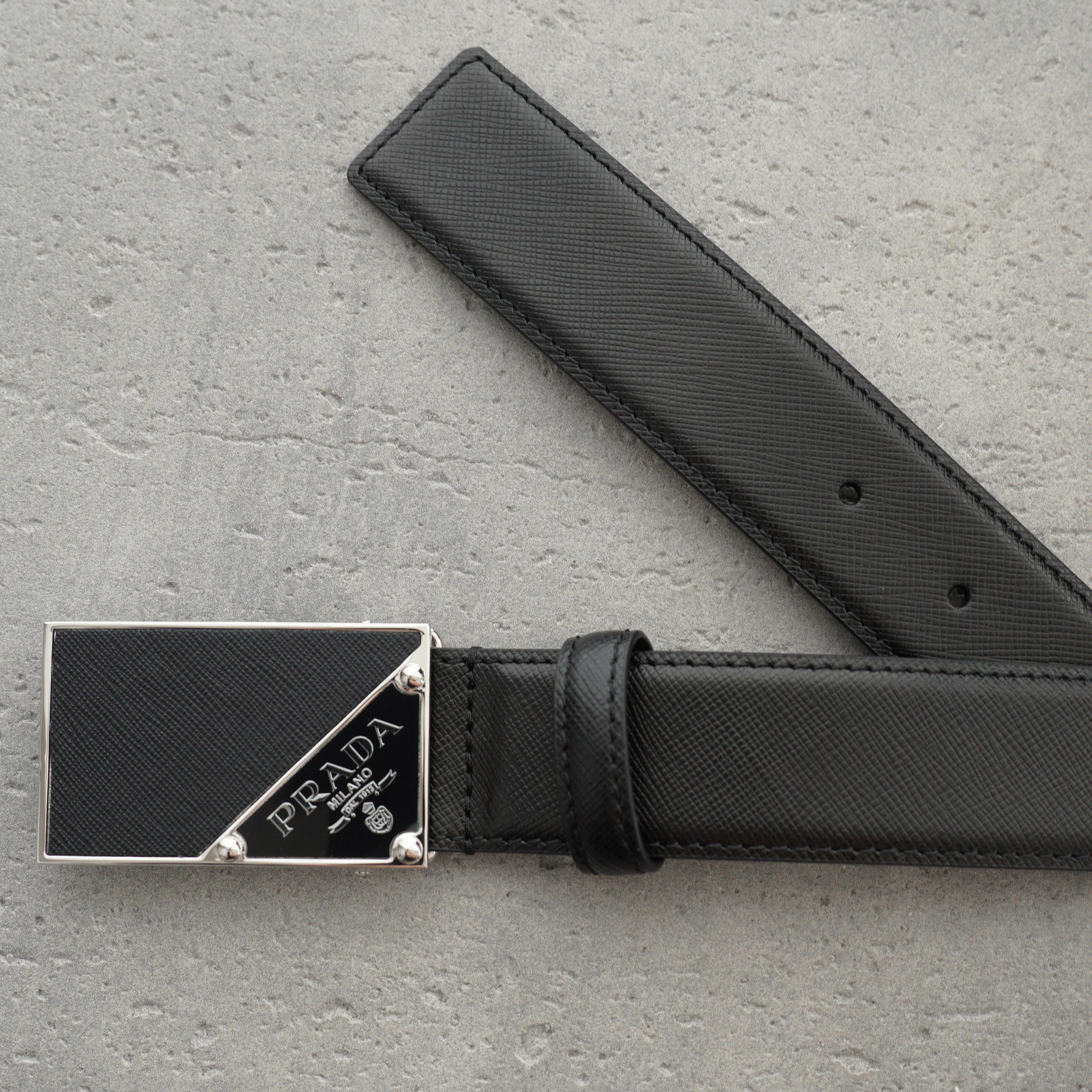 PRADA Saffiano Leather Belt In Black-3.5cm（2CM206-053-F0002）