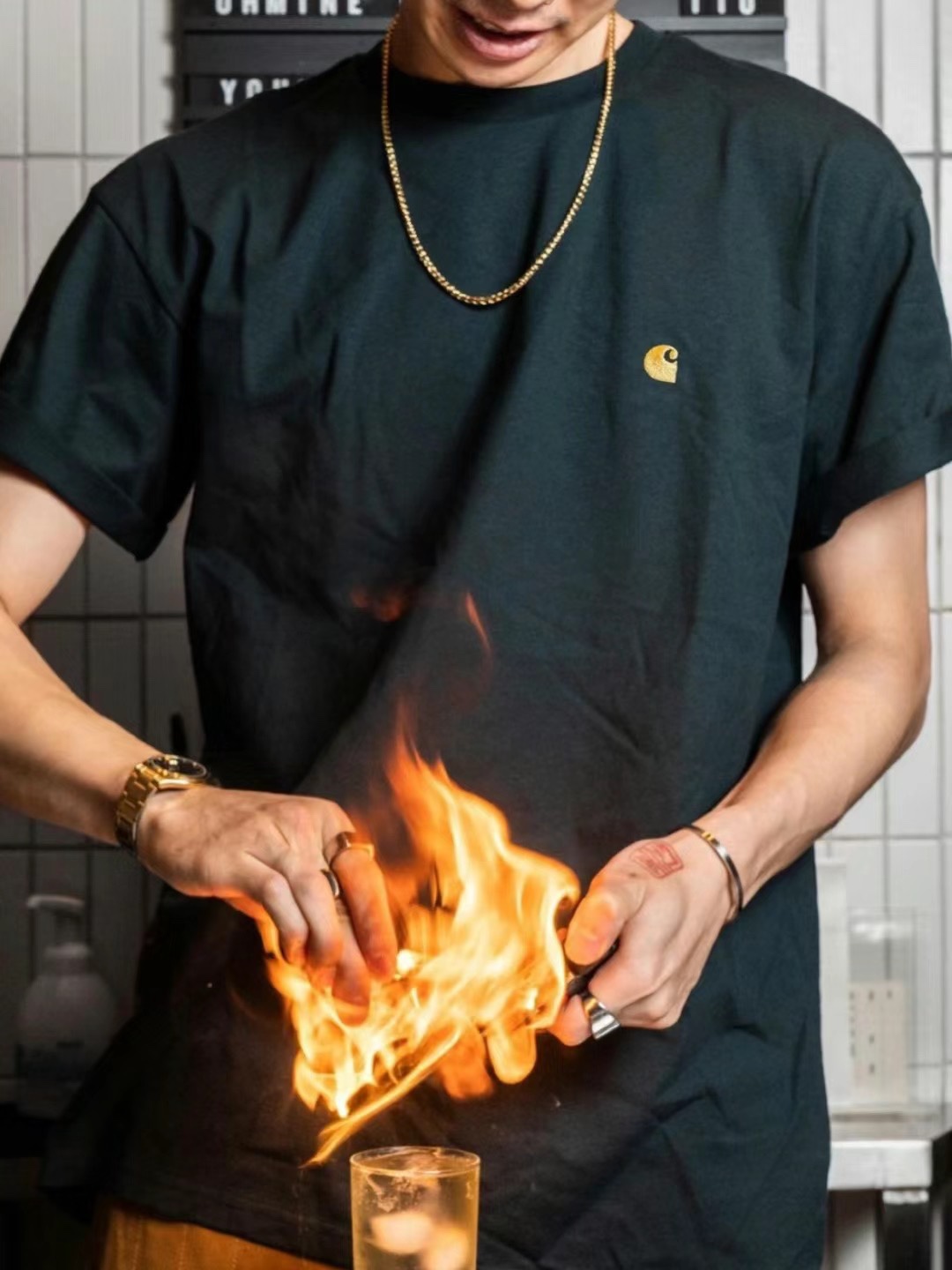 Carhartt WIP カーハート ワンポイント刺繍 Tシャツ 半袖 サイズ：メンズ L ブラック あす楽対応 （I026391-00H-XX）