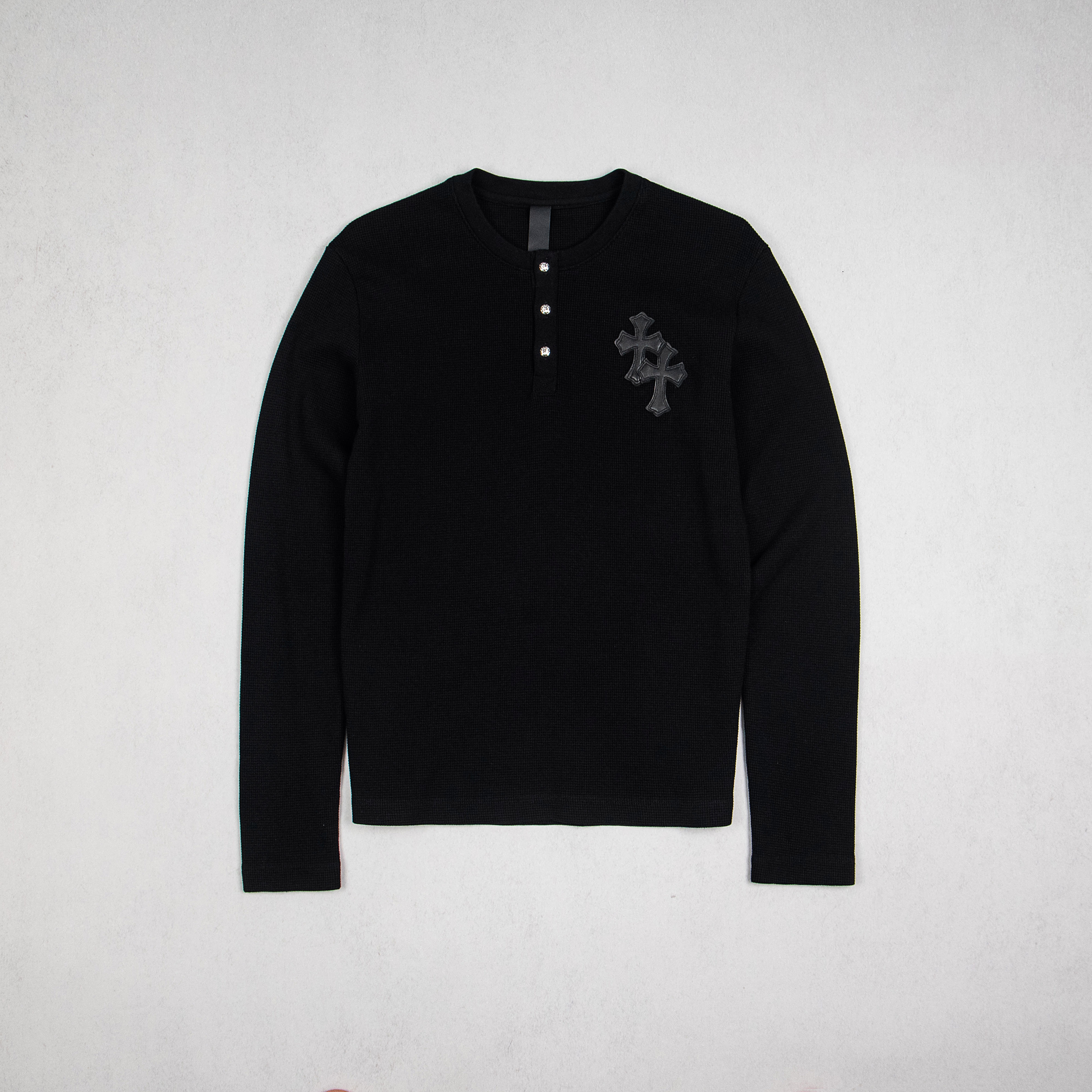Chrome Hearts  Long-sleeve top with cross-stitch leather appliqué（CH-2026724）