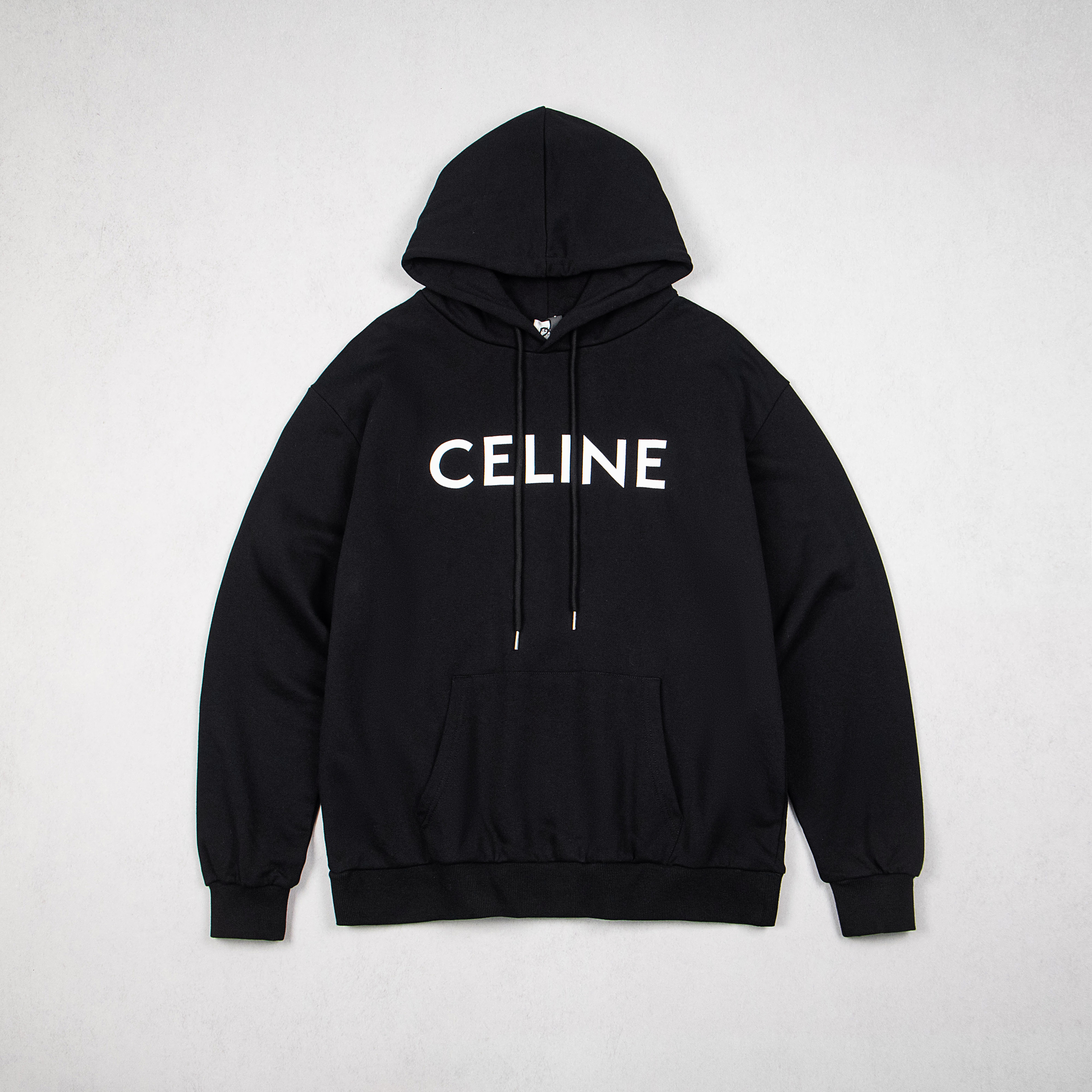 CELINE Logo Print Cotton Hoodie Sweatshirt "Black" (2Y321670Q-38AW）