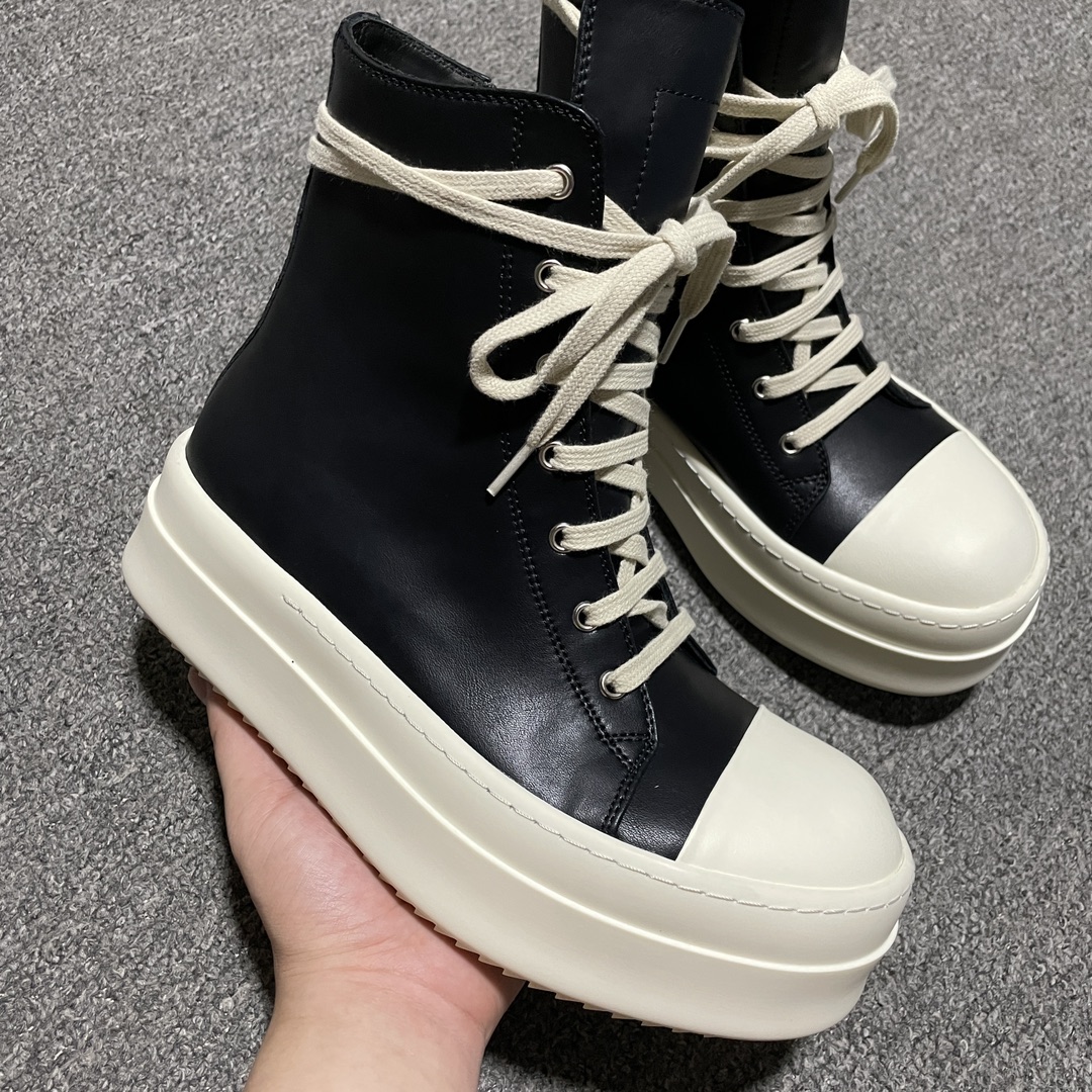 RICK OWENS/RO Black leather Lido sneakers(RR02C7859LOO-911)