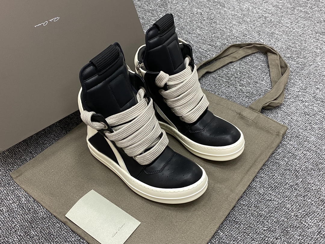 Rick Owens FogachineGeobasket SS22 full-grain calfskin sneakers (RU01B1894LPOW1-9111)