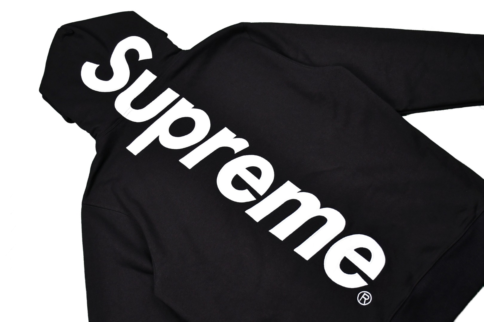 Supreme Satin Appliqué Hooded Sweatshirt“black”（SUP-FW18-438）