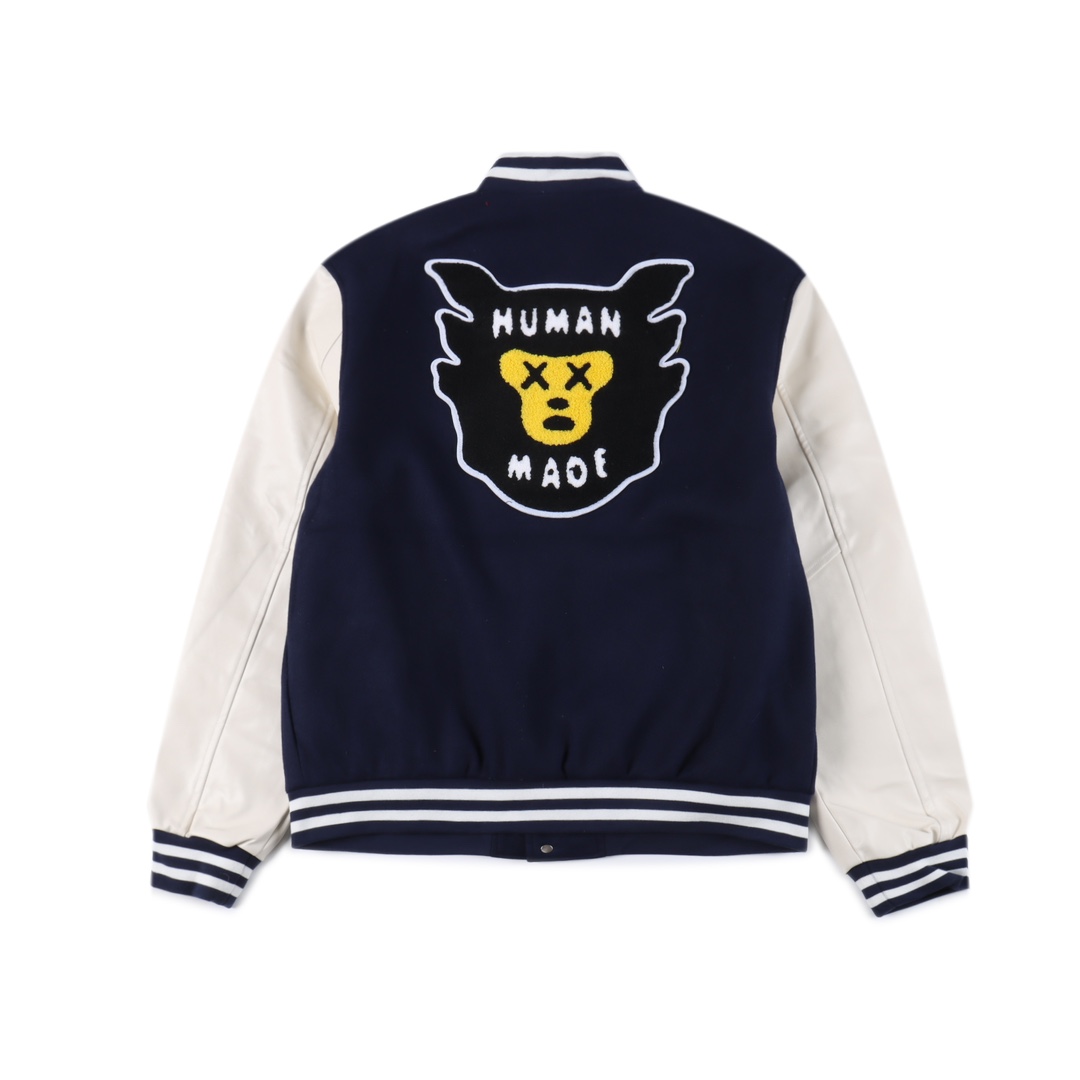 Human Made x KAWS patchwork leather sleeve baseball jacket Human Made x KAWS patchwork leather sleeve baseball jacket