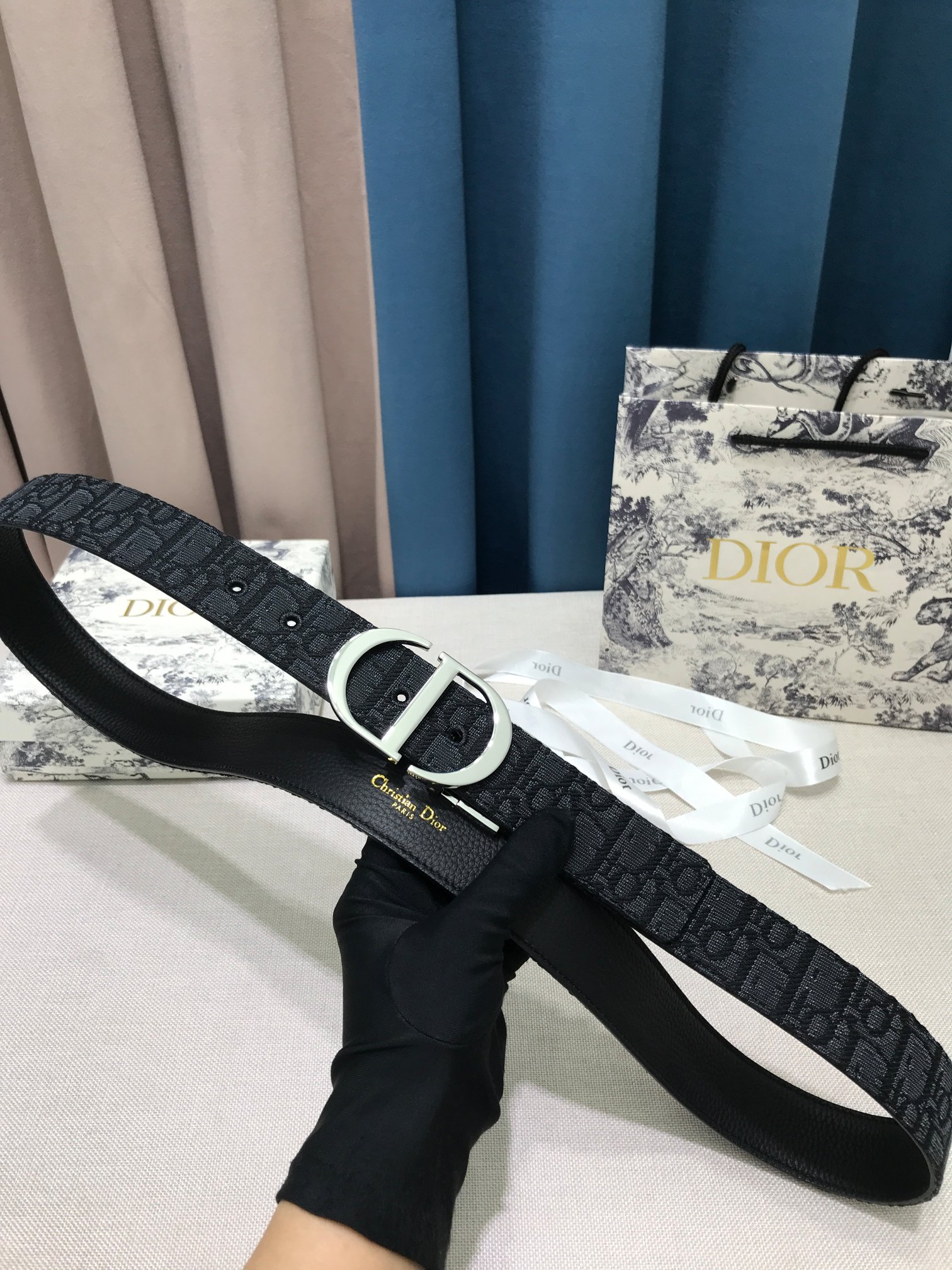 Dior Palladium Plated Leather Belts Blue（B0447PWEOM928）