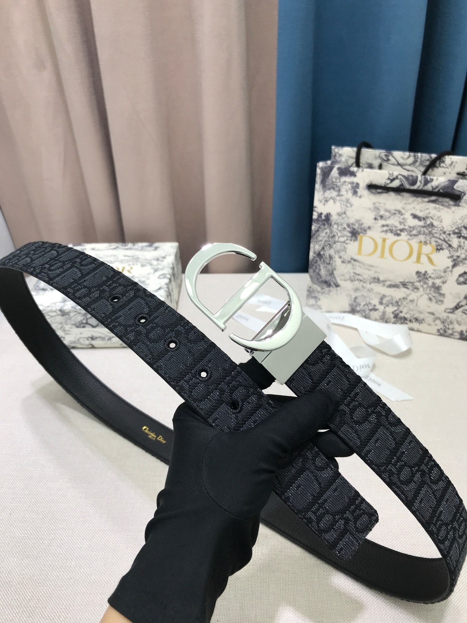 Dior Palladium Plated Leather Belts Blue（B0447PWEOM928）