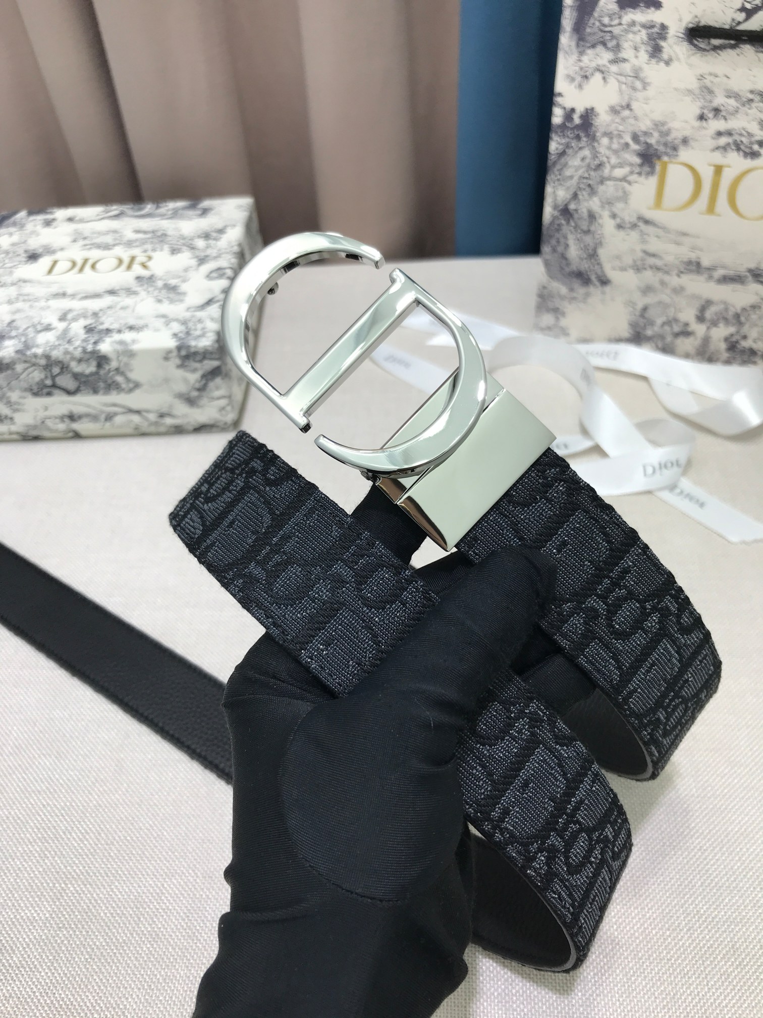 Dior Palladium Plated Leather Belts Blue（B0447PWEOM928）