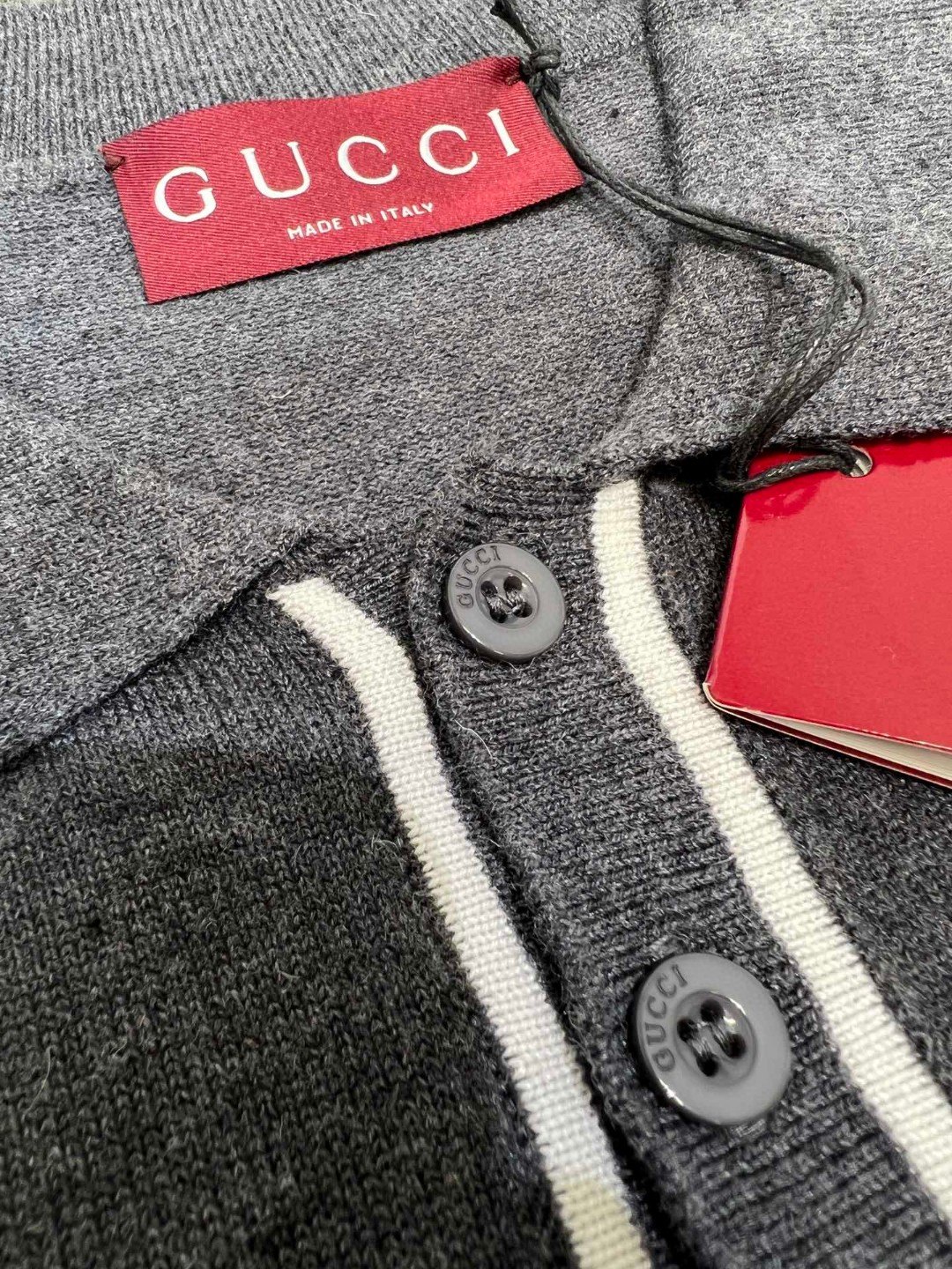 GUCCI Wool knit long sleeve polo shirt, grey（802173-XKEBR-1087）
