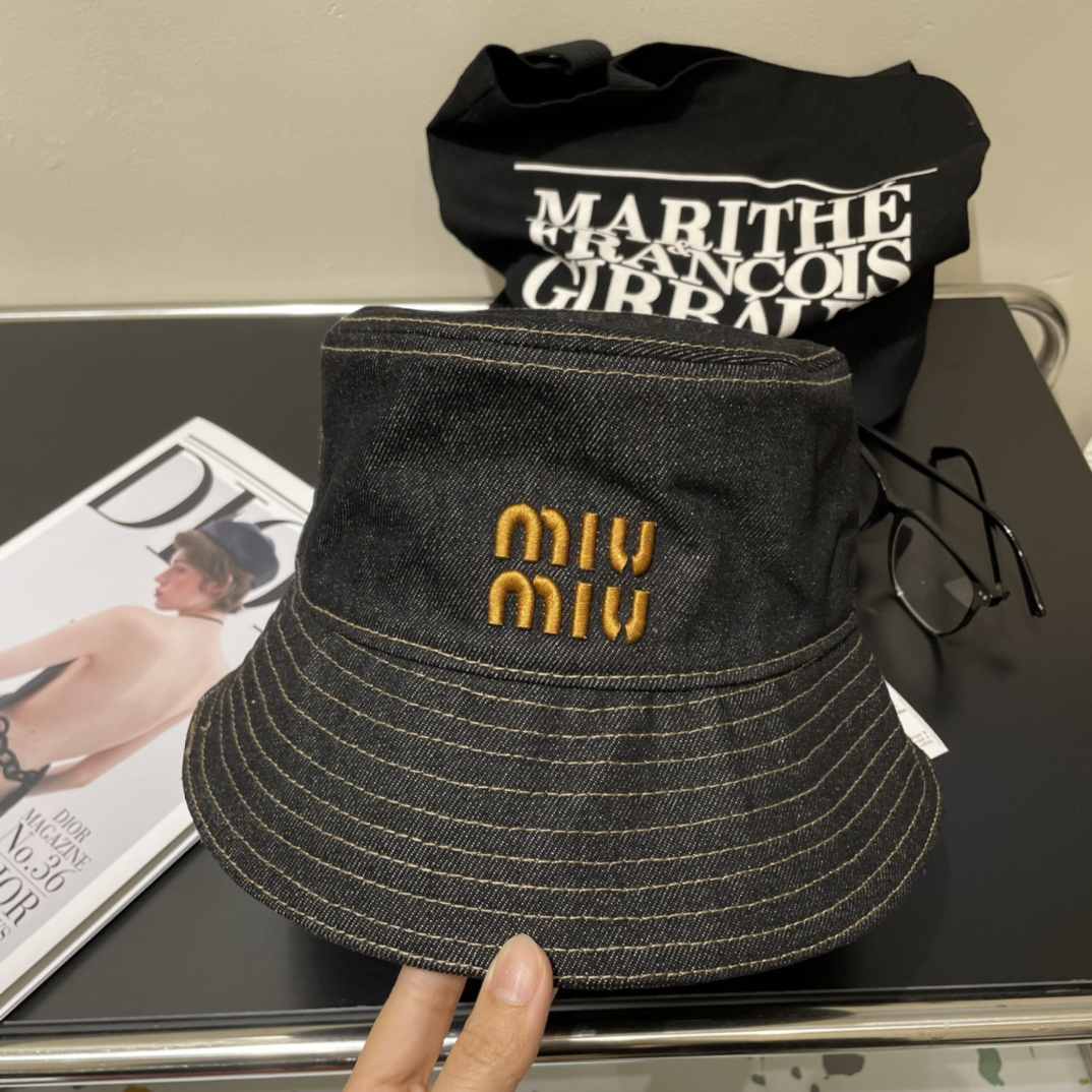 MIU MIU Contrast Embroidered Logo Fabric Bucket Hat（5HC196_AJ6_F0QV1）