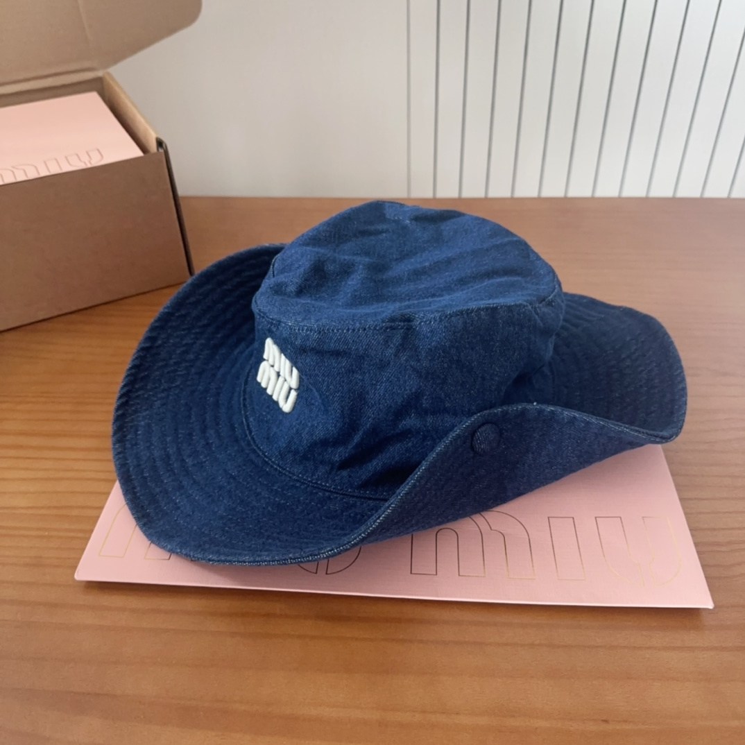 MIU MIU Logo-print Denim Hat （5HC221ADXI）