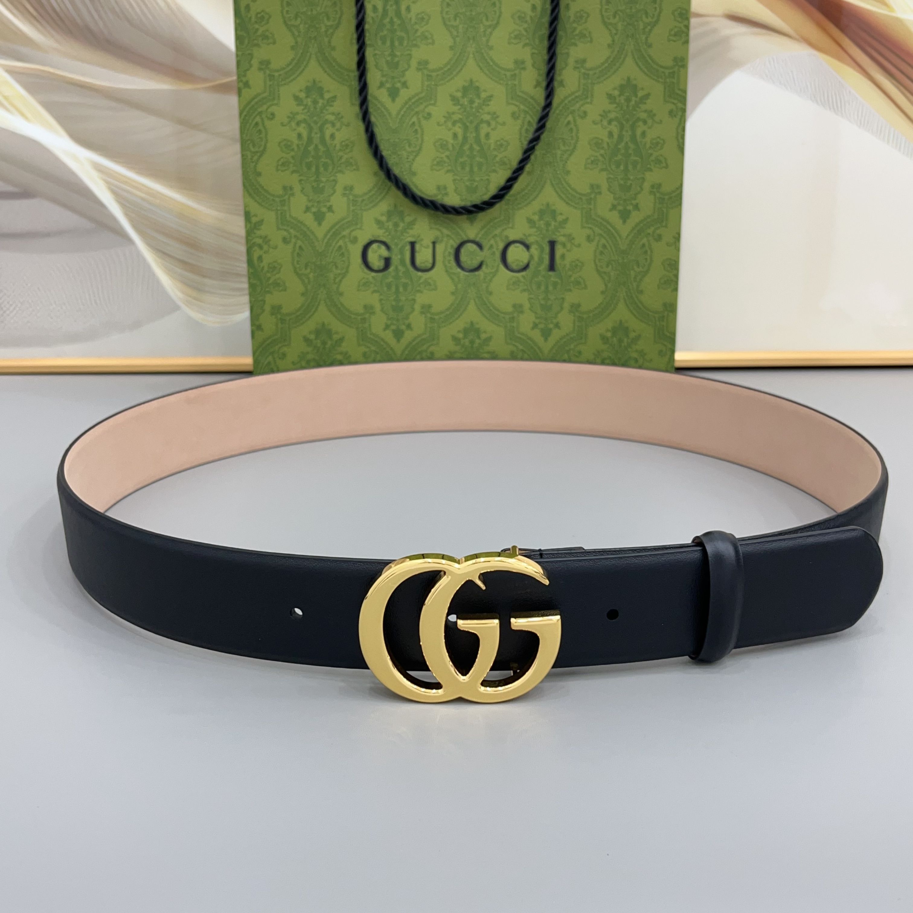 Gucci Wide belt with Interlocking G buckle-4cm（‎864233 CVE0W 1000）