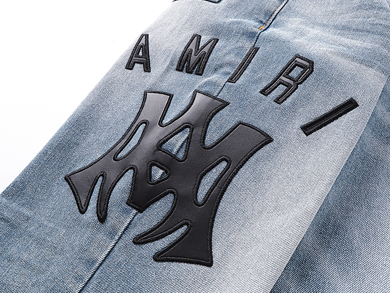 Amiri Men's Suede Applique Skinny Jeans (AMDNSY11142）