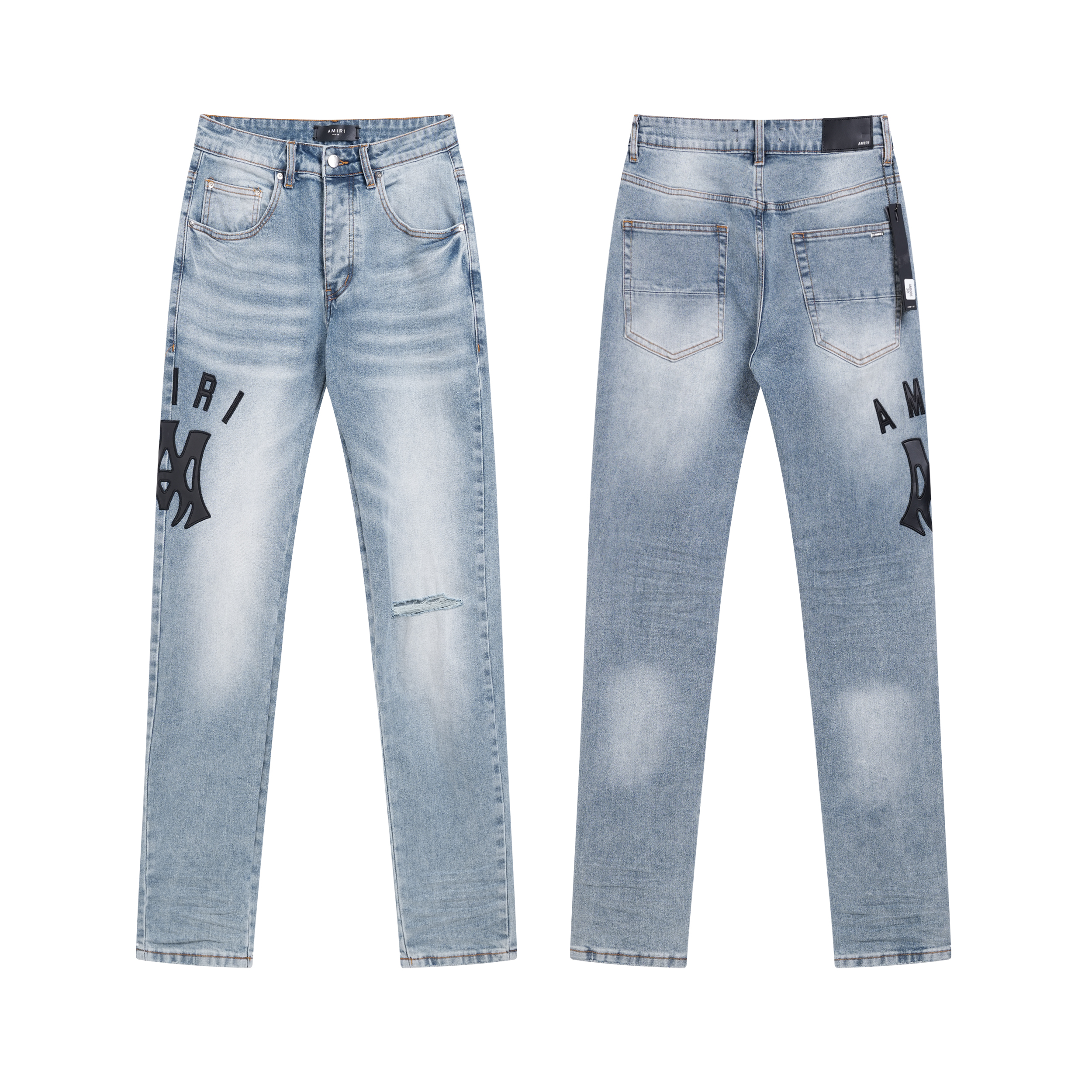 Amiri Men's Suede Applique Skinny Jeans (AMDNSY11142）