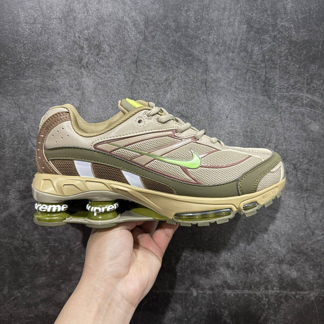 Supreme × Nike Shox Ride 2 "Neutral Olive/Electric Green-Pilgrim"（DN1615-200）